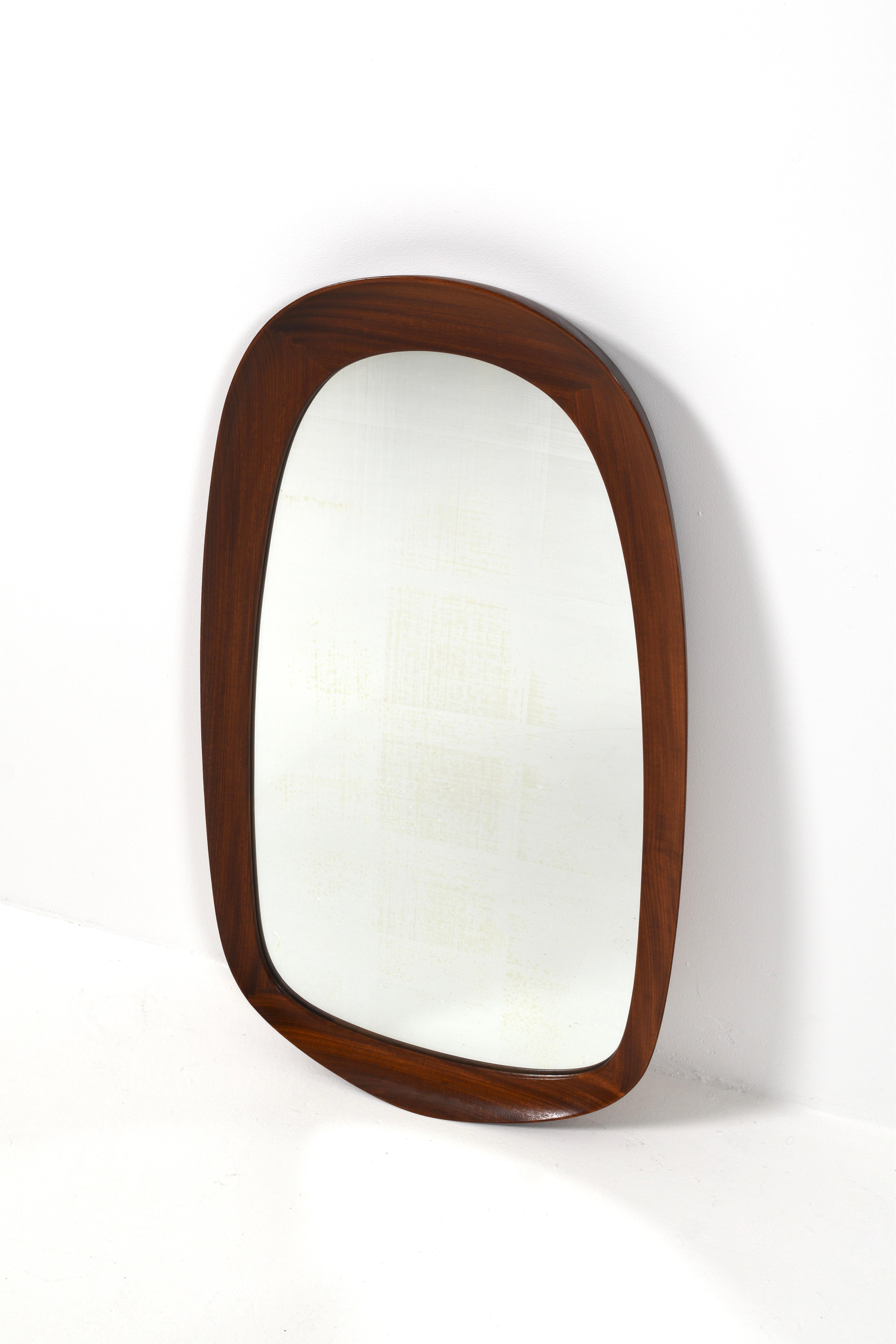 Mid-Century Teak Wall Mirrors with Crystal Glass by Glas & Trä, Sweden, 1950s For Sale 1