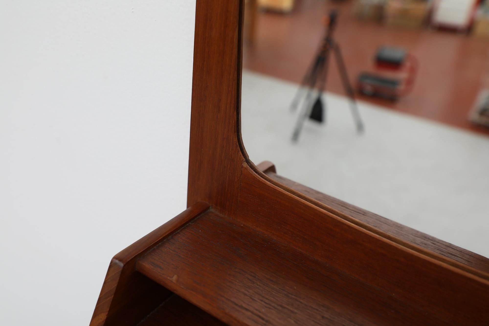 Mid-Century Teak Wall Mount Butlers or Entry Hall Mirror 5