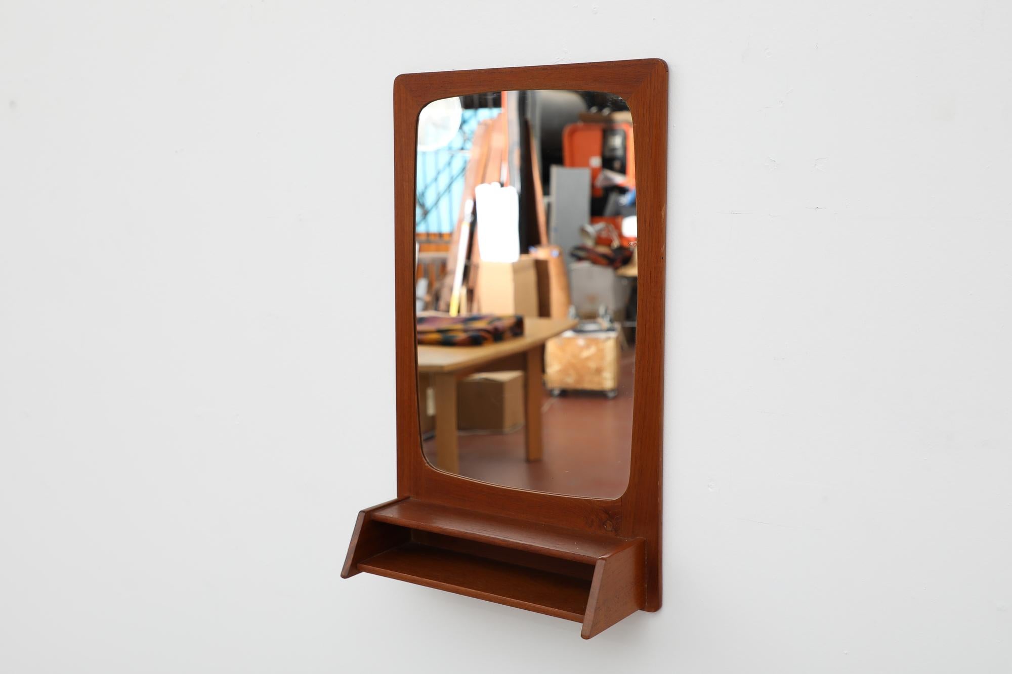 Mid-Century Modern Mid-Century Teak Wall Mount Butlers or Entry Hall Mirror For Sale