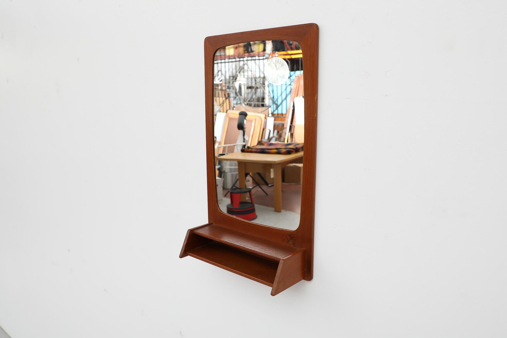 Danish Mid-Century Teak Wall Mount Butlers or Entry Hall Mirror