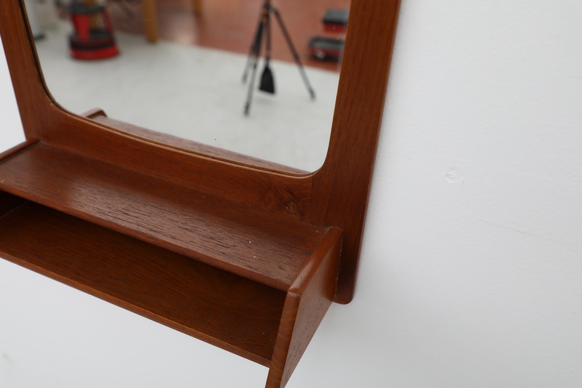 Mid-Century Teak Wall Mount Butlers or Entry Hall Mirror For Sale 1