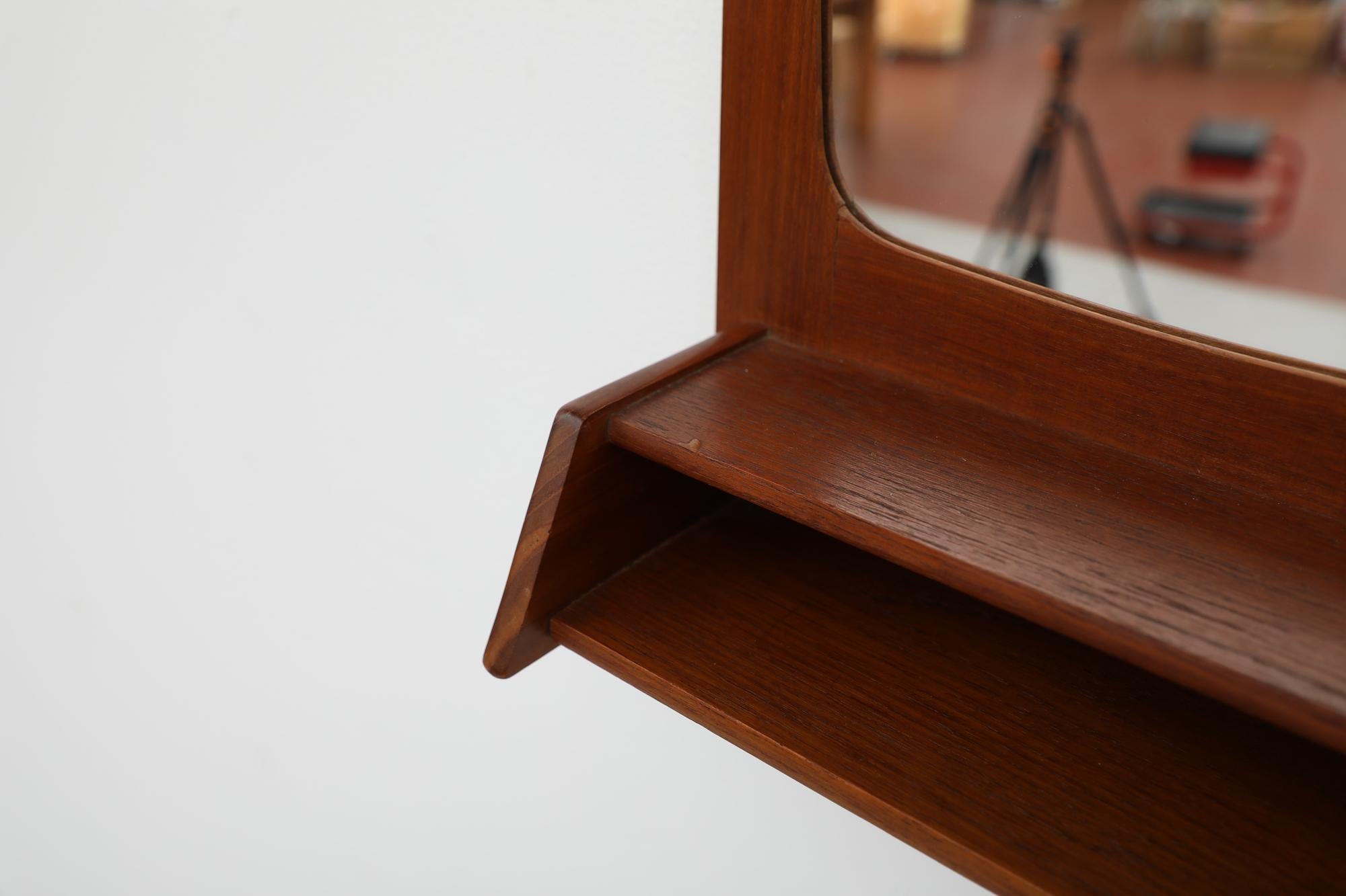 Mid-Century Teak Wall Mount Butlers or Entry Hall Mirror For Sale 2