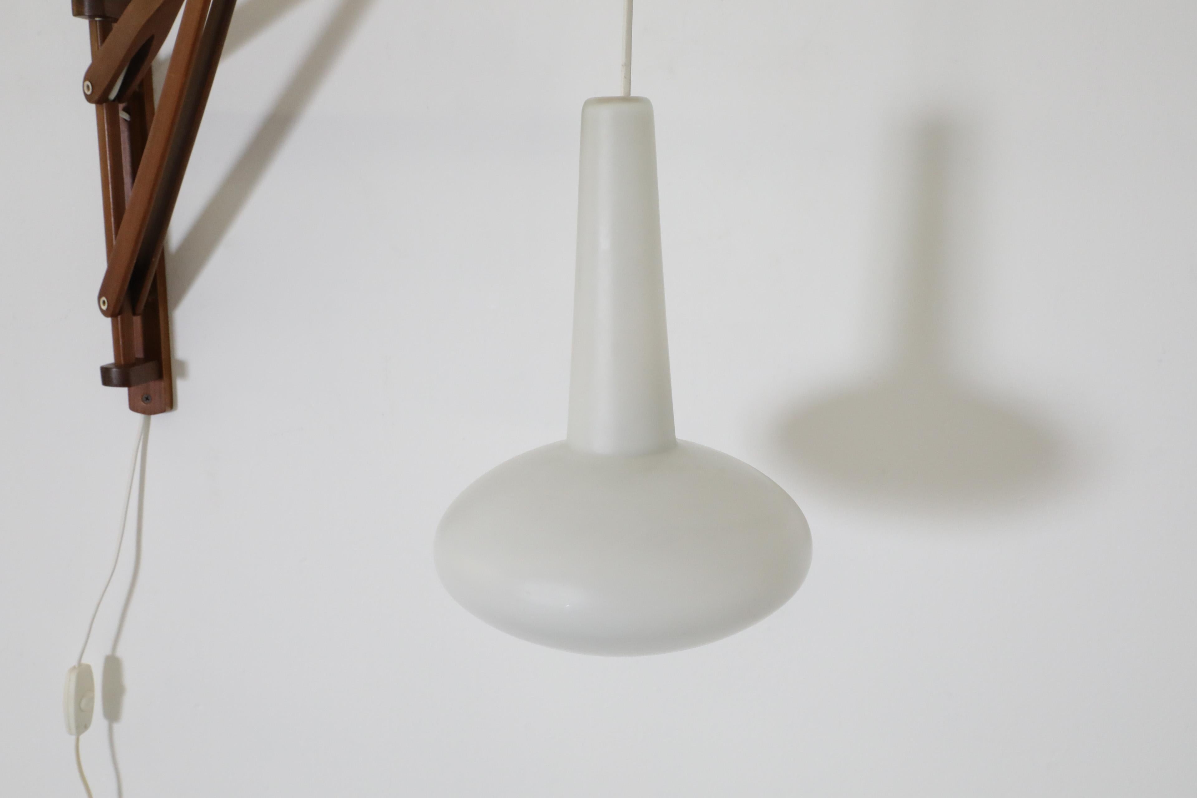 Mid-Century Teak Wall Mount Sconce with Milk Glass Pendant For Sale 9