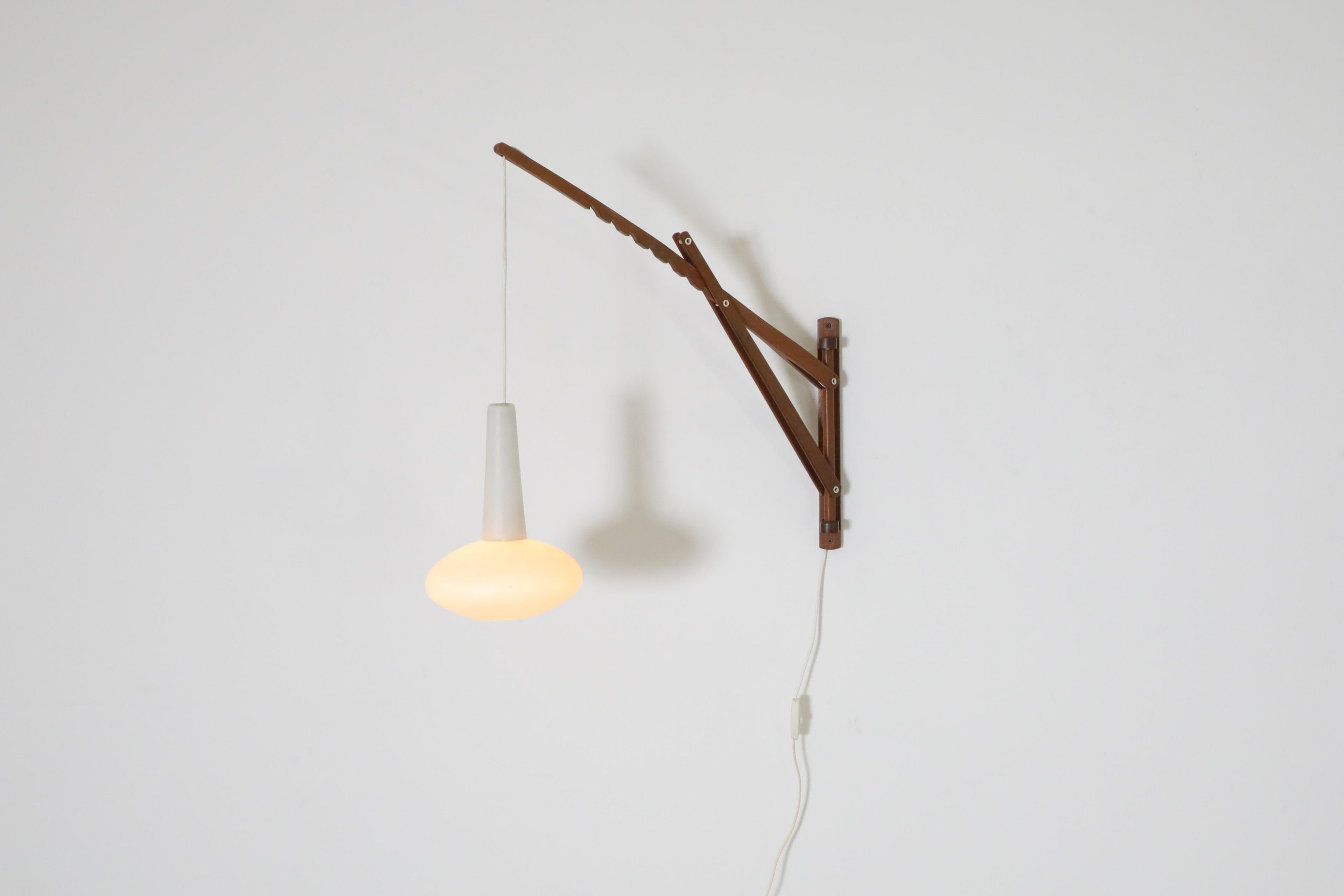 Danish Mid-Century Teak Wall Mount Sconce with Milk Glass Pendant For Sale