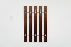 Mid-Century Teak Wall Mounted Coat Rack With Hooks