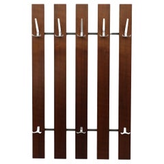 Mid-Century Teak Wall Mounted Coat Rack With Hooks