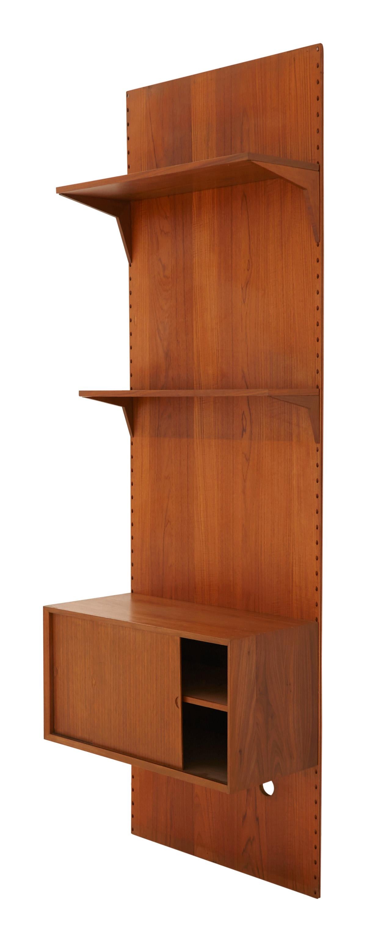 French Midcentury Teak Wall Shelving Unit For Sale