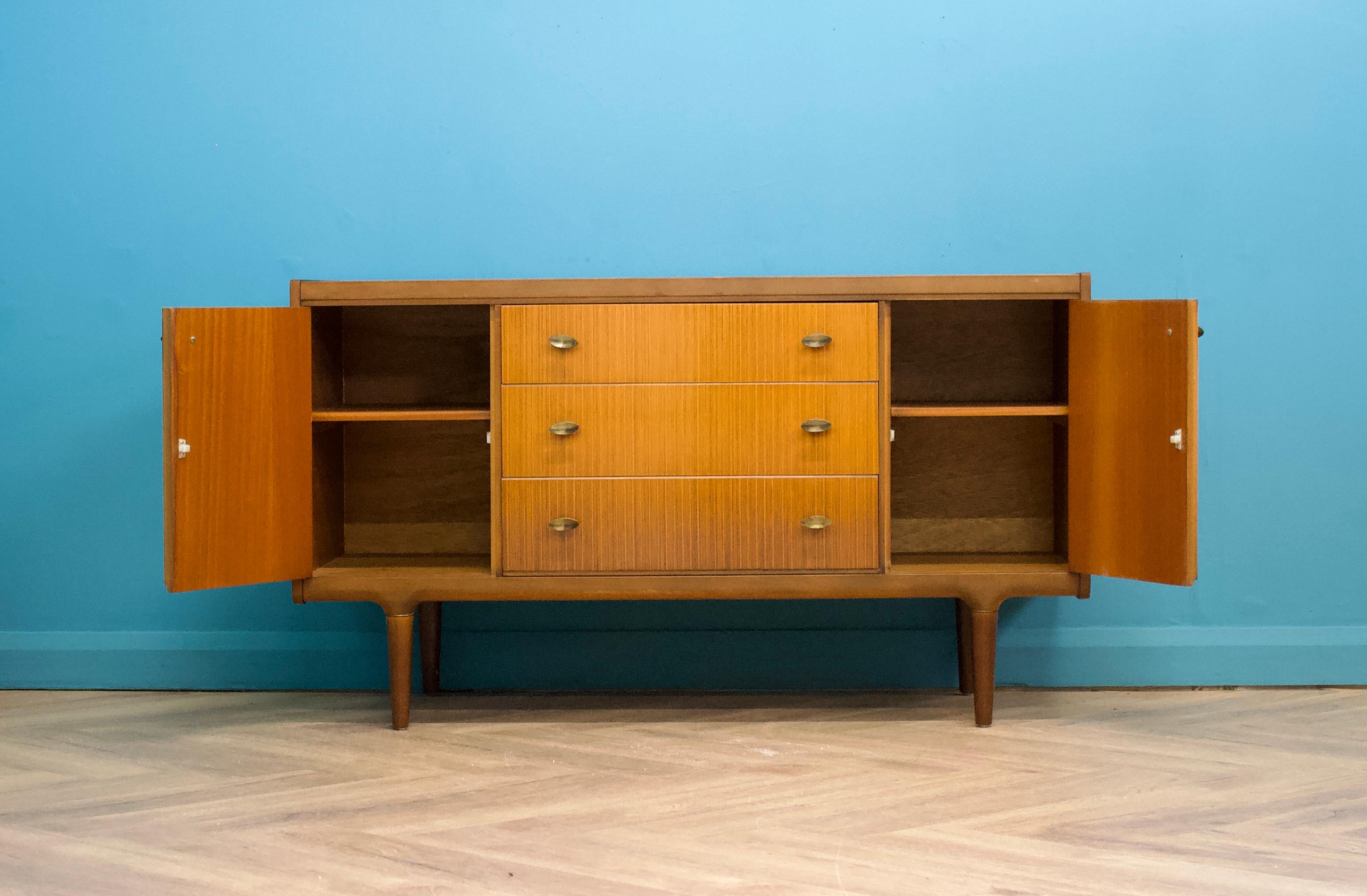 Polished Mid Century Teak  & Walnut Compact Sideboard from Wrighton, 1960s