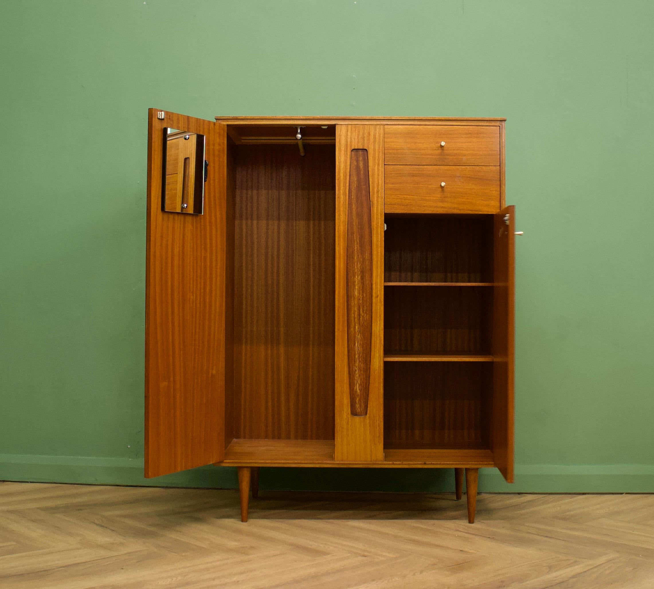 Mid Century Teak & Walnut Compact Wardrobe from White and Newton, 1960s In Good Condition In South Shields, GB