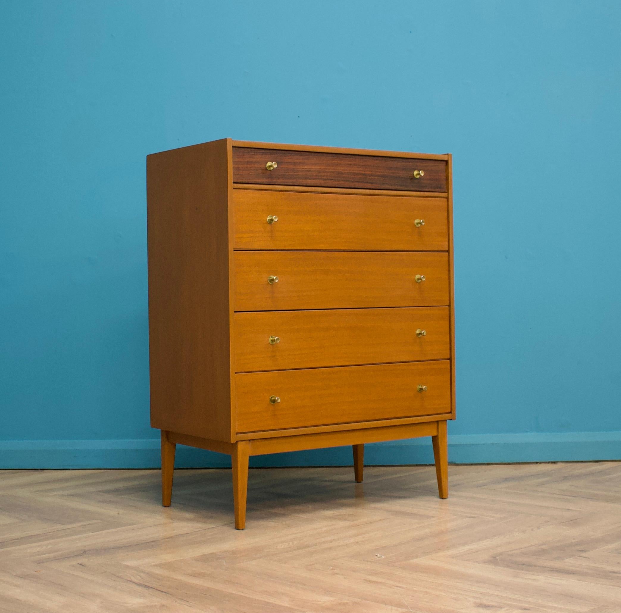 British Mid-Century Teak & Walnut Tallboy Chest of Drawers from William Lawrence, 1960s