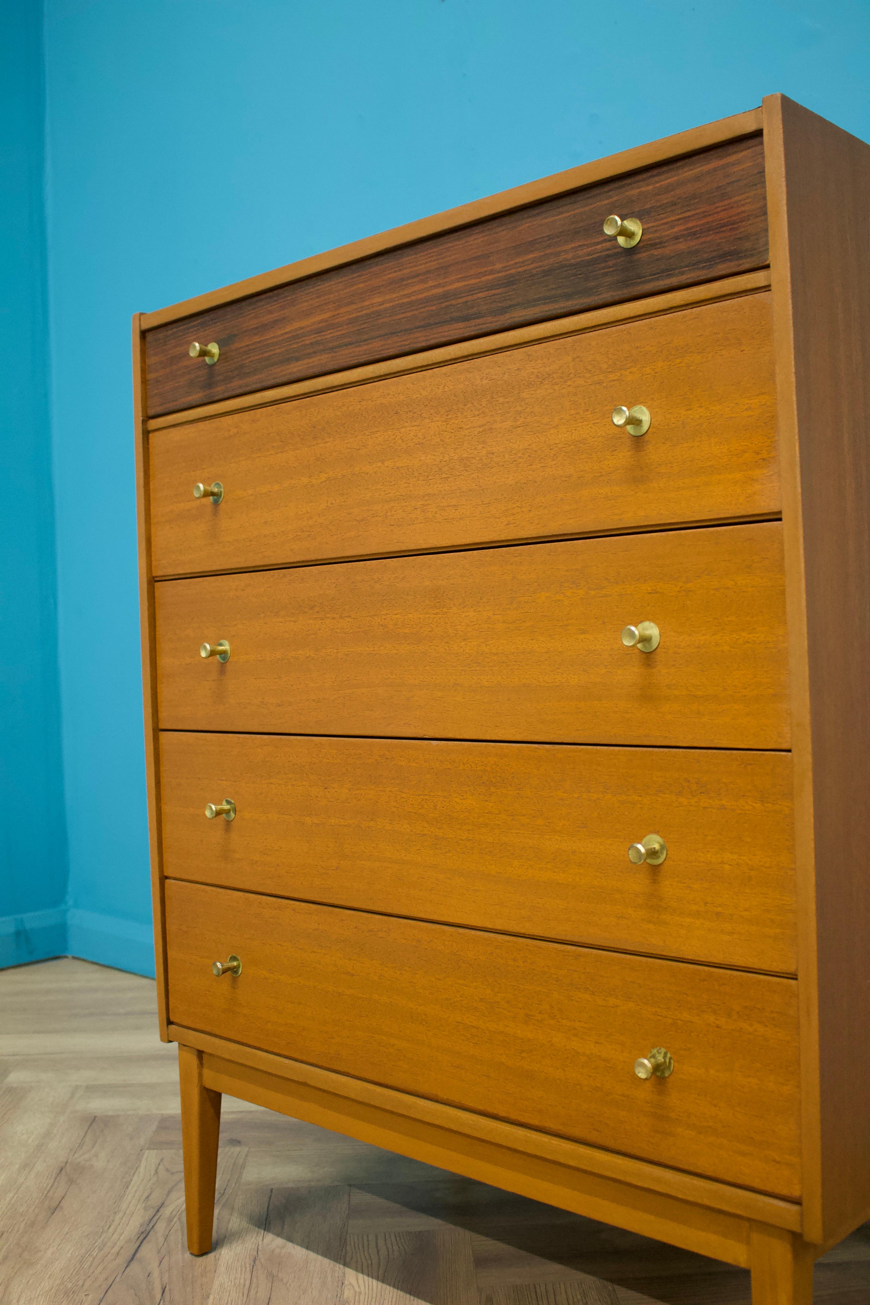 Woodwork Mid-Century Teak & Walnut Tallboy Chest of Drawers from William Lawrence, 1960s