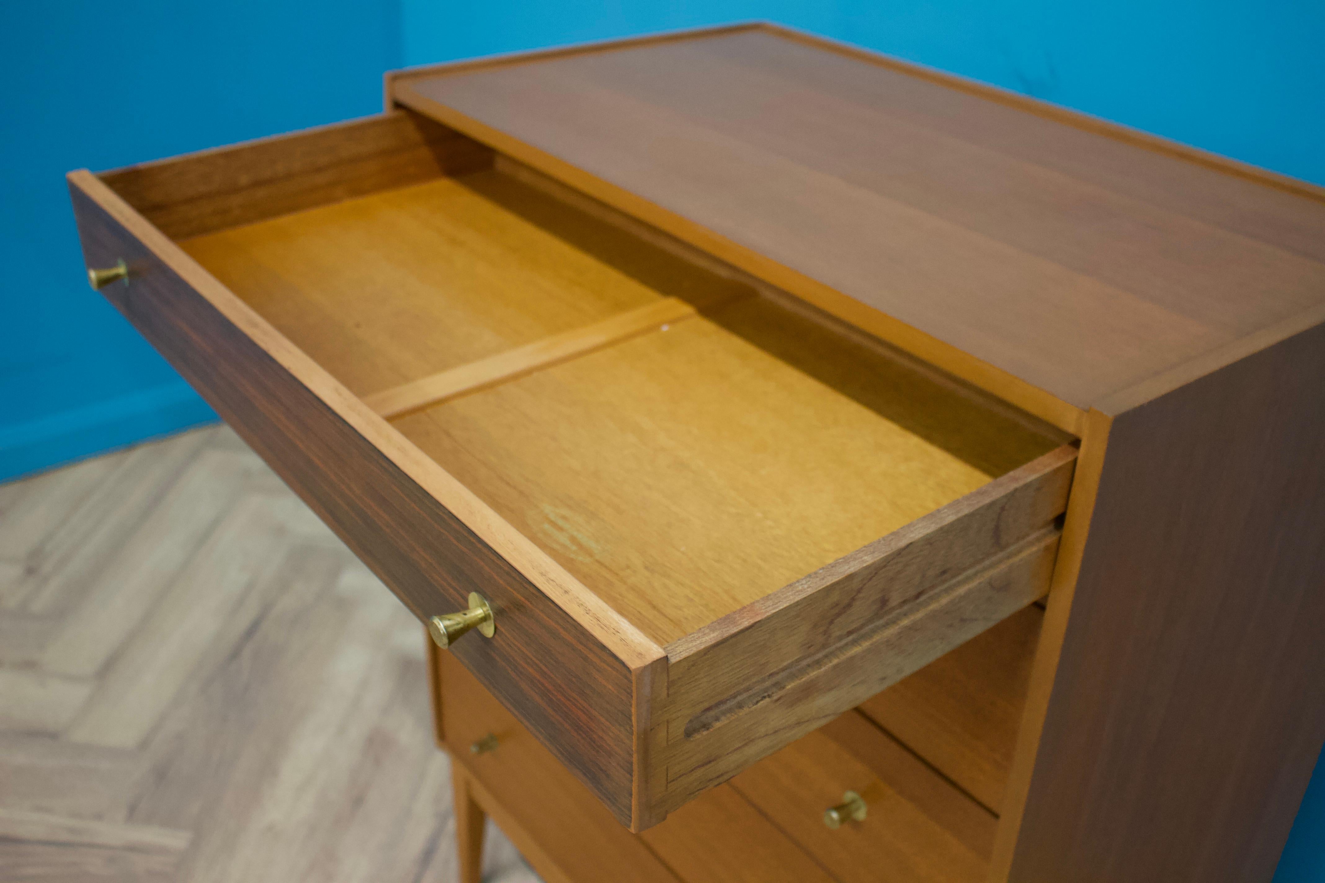 Mid-Century Teak & Walnut Tallboy Chest of Drawers from William Lawrence, 1960s In Good Condition In South Shields, GB