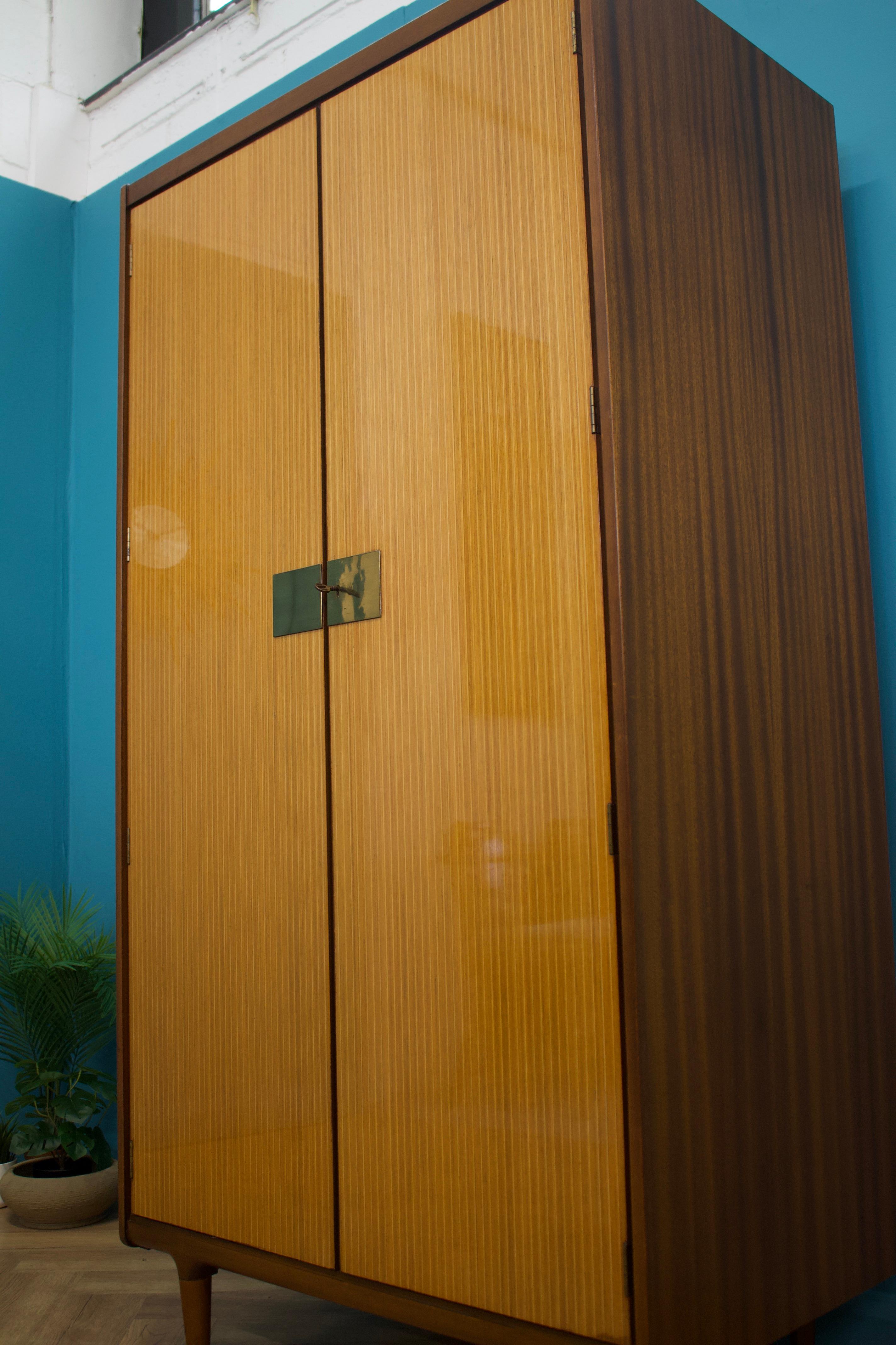 Mid-Century Teak & Walnut Wardrobe from Wrighton, 1960s In Good Condition In South Shields, GB