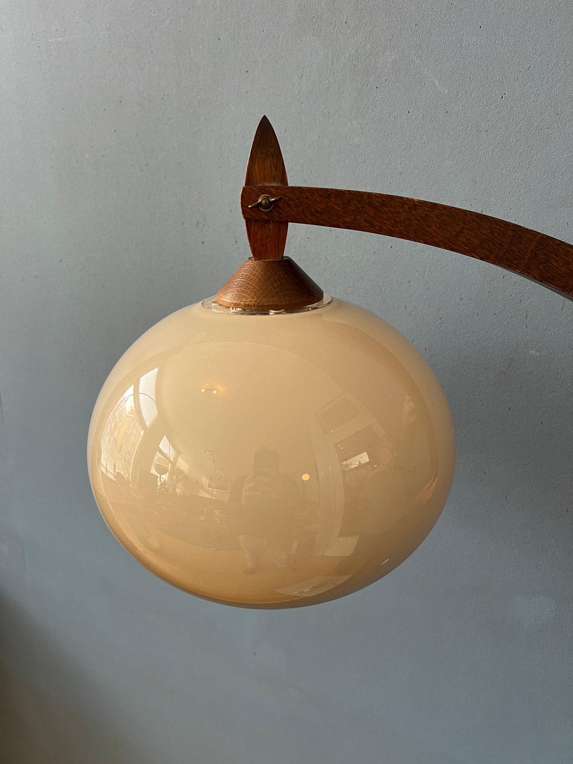 Mid Century Teak Wood Boomrang Wall Lamp with Mushroom Shade, 1970s For Sale 2