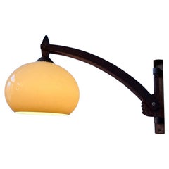 Mid Century Teak Wood Boomrang Wall Lamp with Mushroom Shade, 1970s