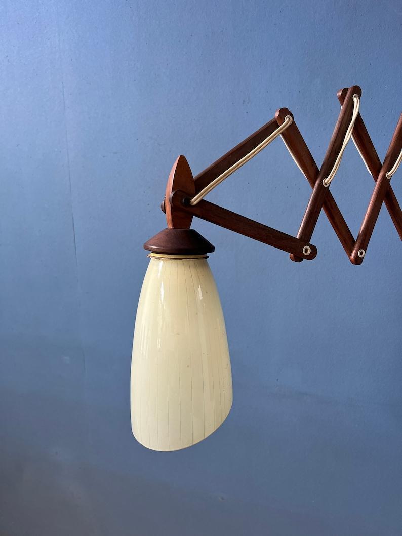 Mid Century Teak Wood Danish Wall Lamp with Glass Shade, 1970s For Sale 6