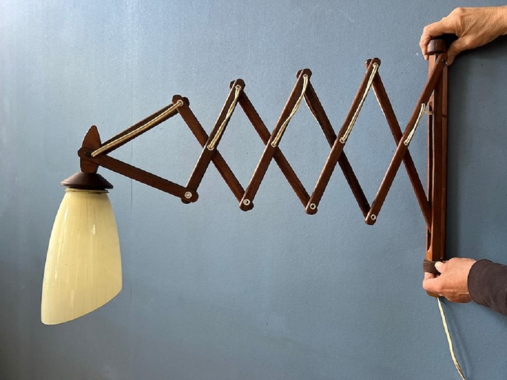 Mid Century Teak Wood Danish Wall Lamp with Glass Shade, 1970s For Sale 1