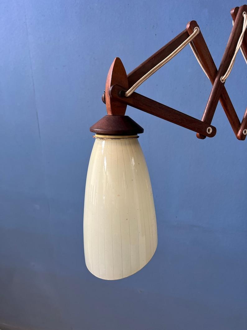 Mid Century Teak Wood Danish Wall Lamp with Glass Shade, 1970s For Sale 2