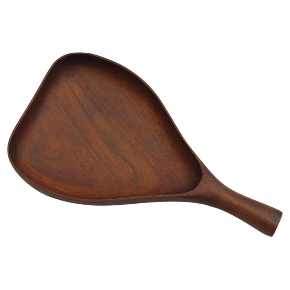 Mid-century Teak Wood Dish Serving Bowl with Handle 1960s en vente