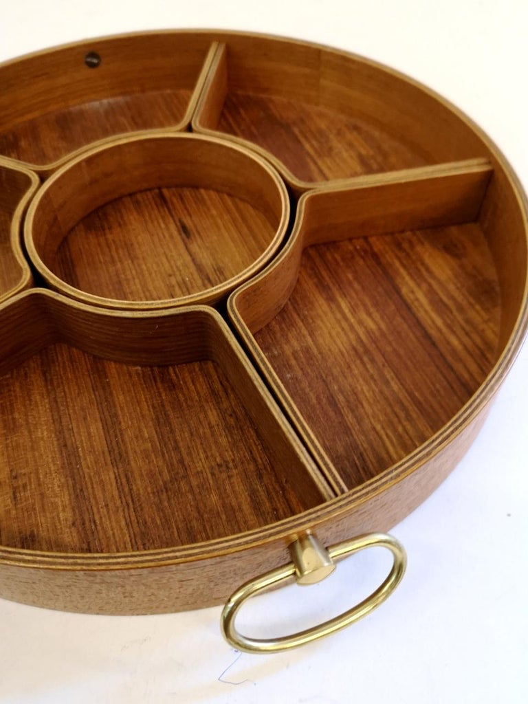 Midcentury Teak Wood Serving Tray with Multi Compartments, 1970s