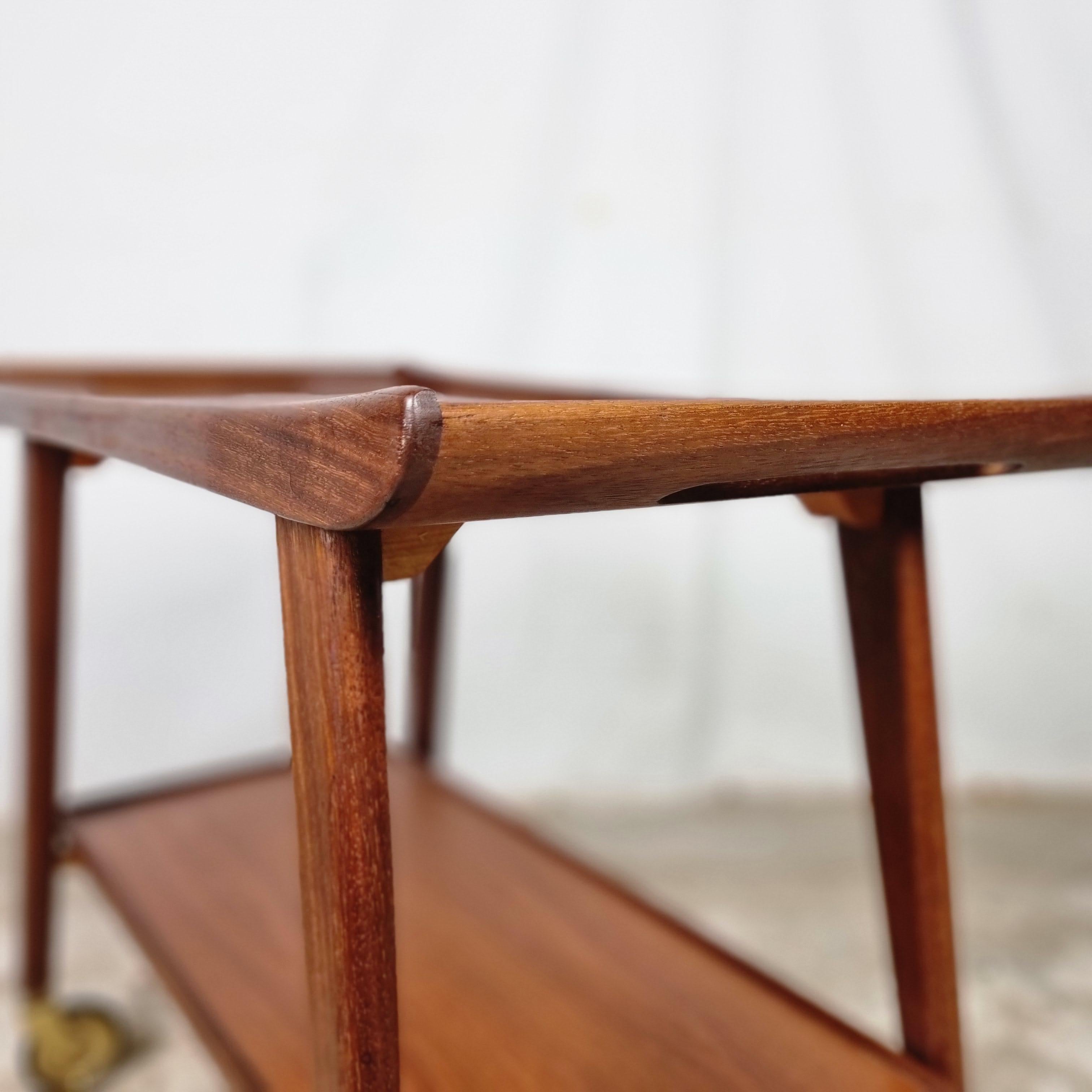 Mid Century teak wood serving trolley, side table by Opal klein möbel, Germany 4