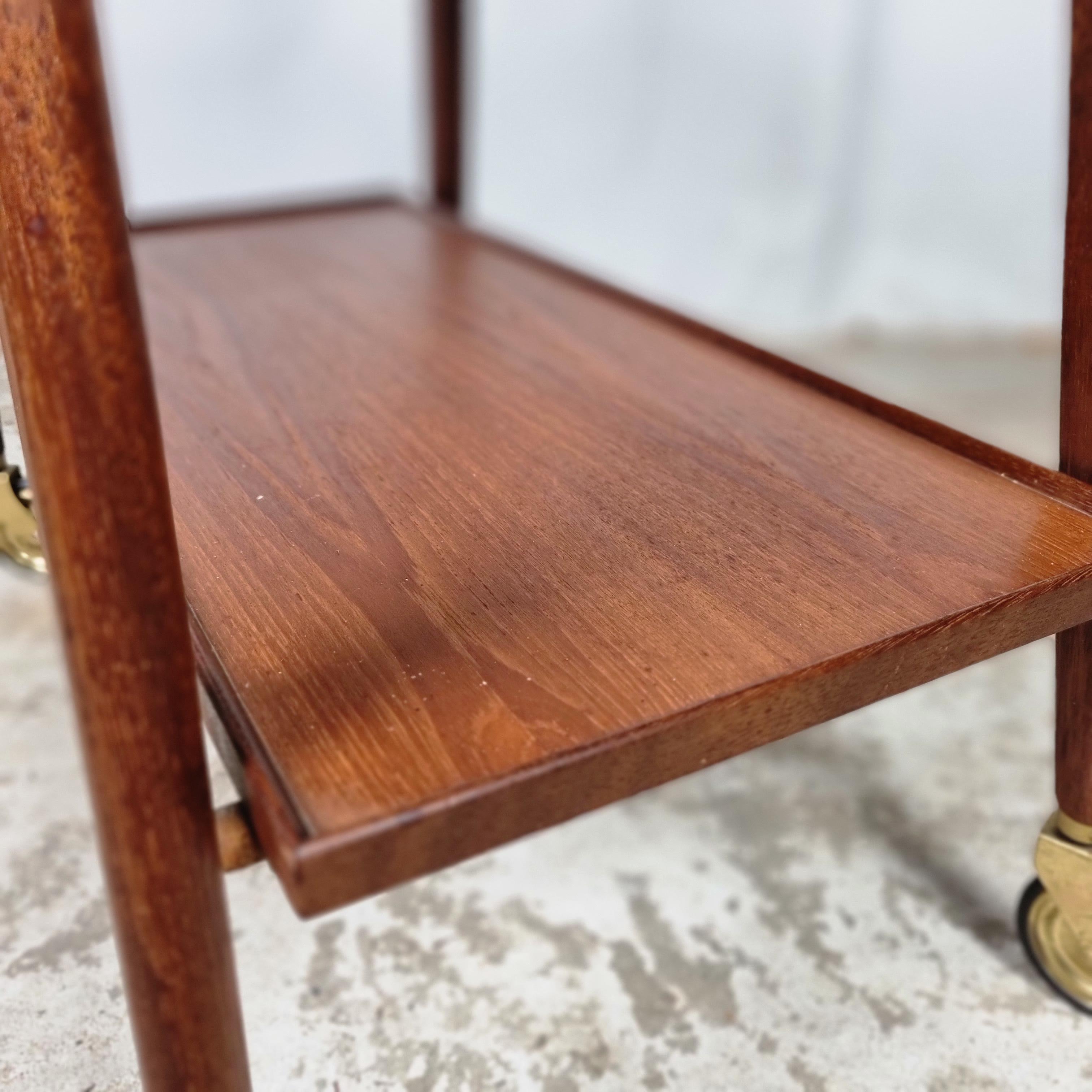 Mid Century teak wood serving trolley, side table by Opal klein möbel, Germany 6