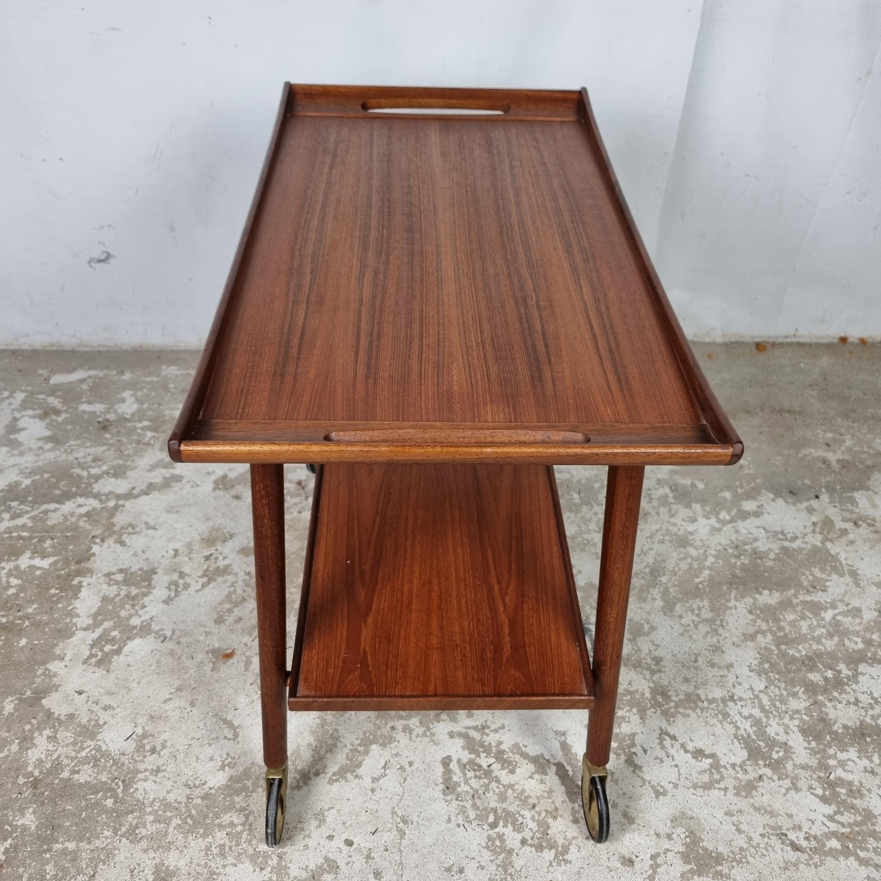 Mid Century teak wood serving trolley, side table by Opal klein möbel, Germany 7