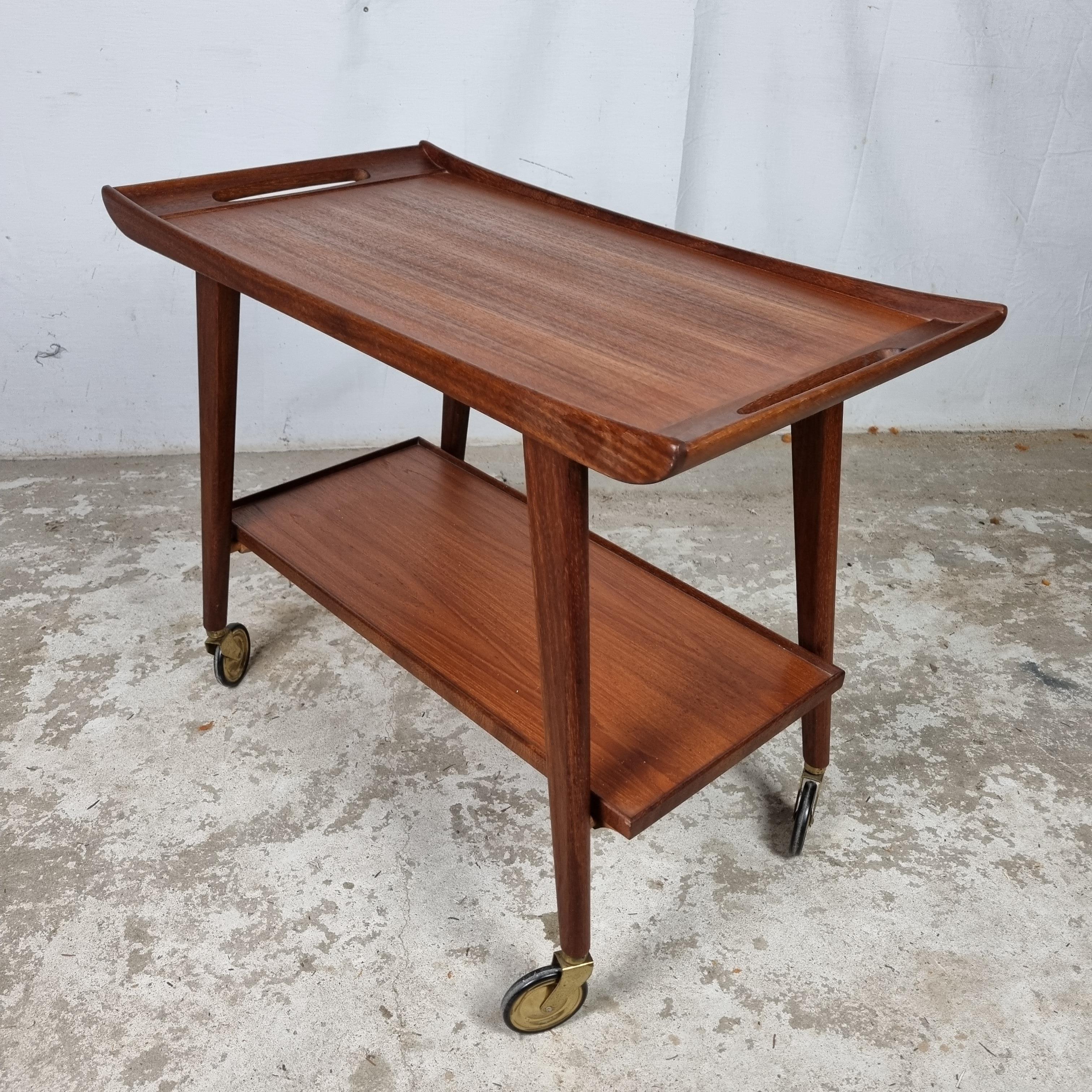Mid Century teak wood serving trolley, side table by Opal klein möbel, Germany 8