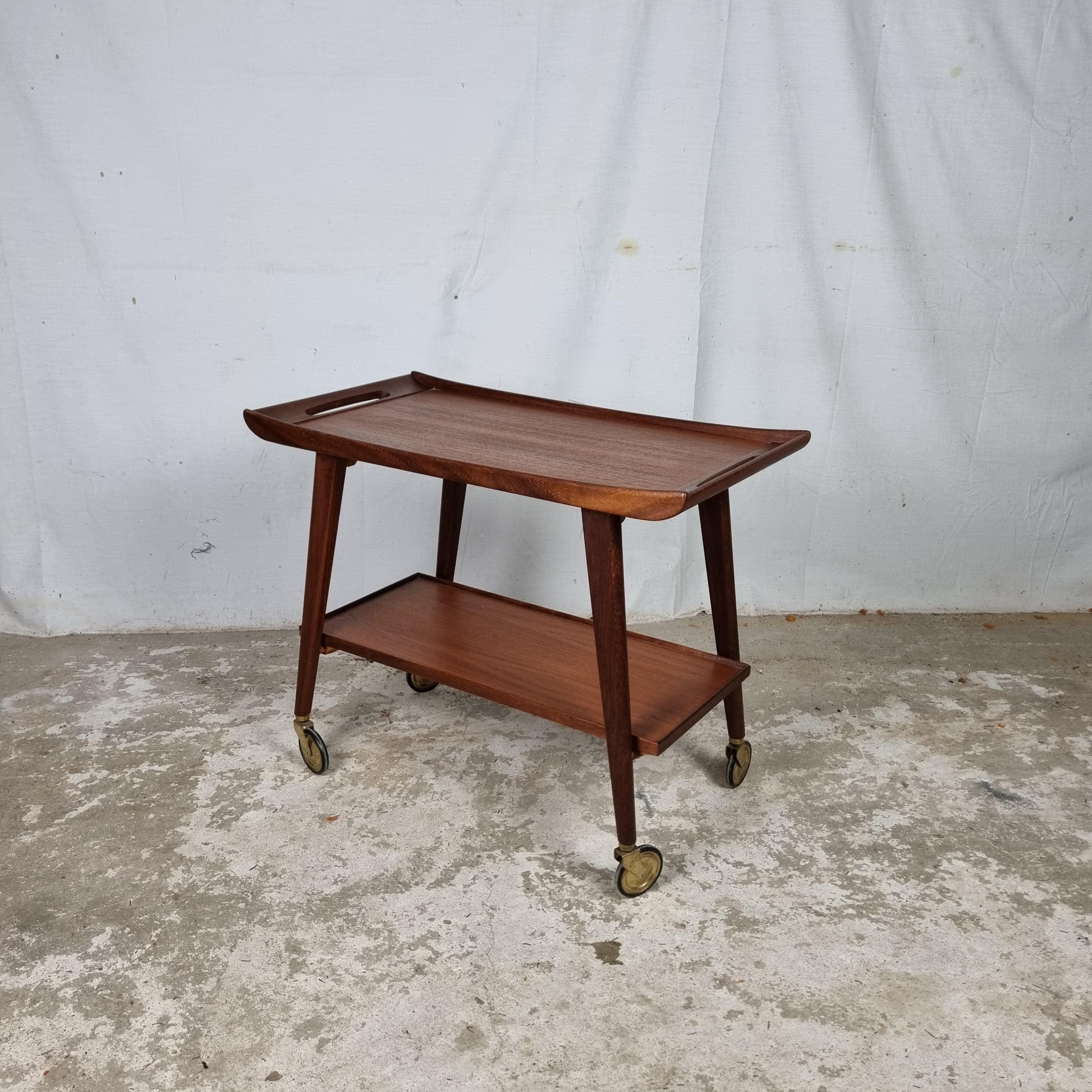 Mid Century teak wood serving trolley, side table by Opal klein möbel, Germany 10