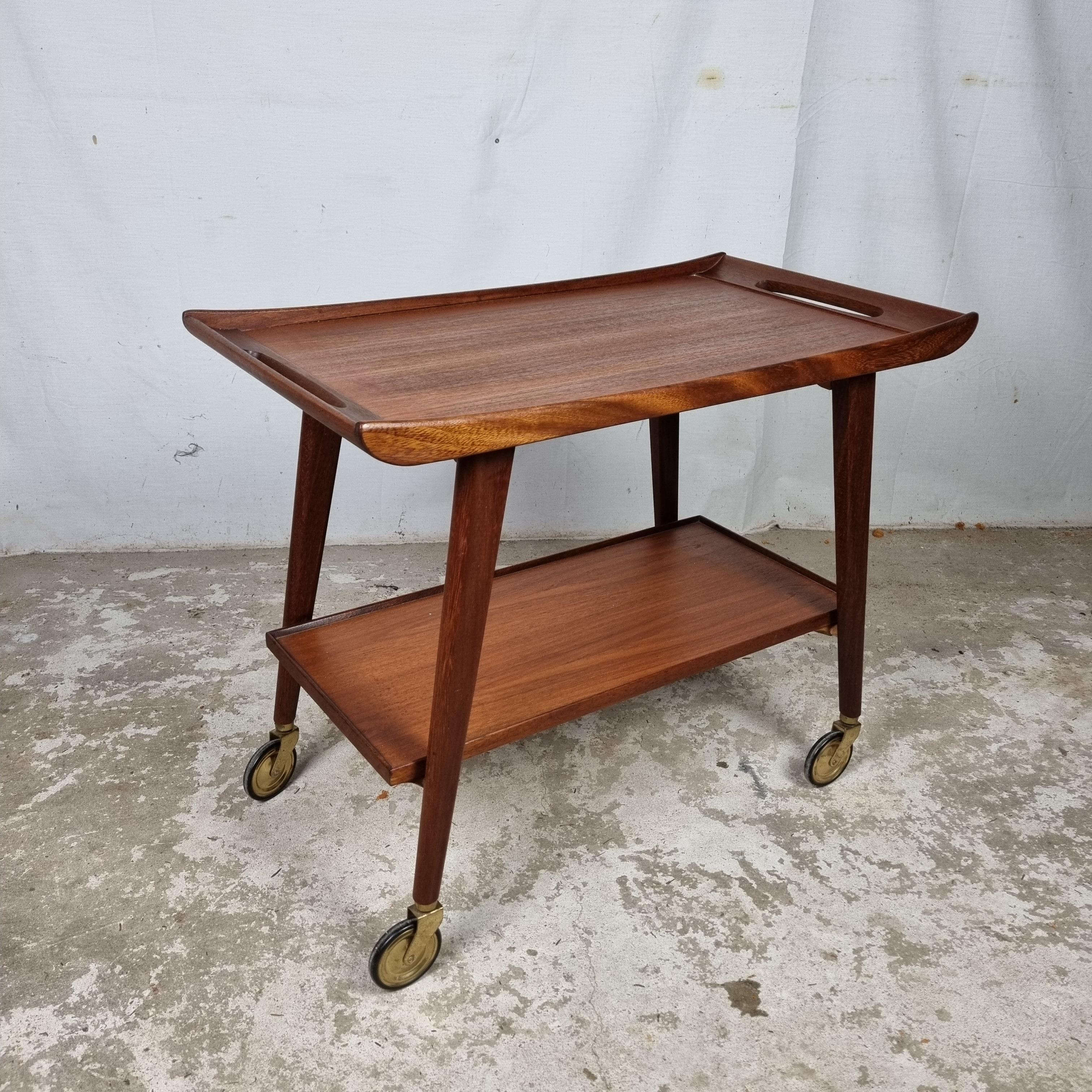 Mid-Century Modern Mid Century teak wood serving trolley, side table by Opal klein möbel, Germany