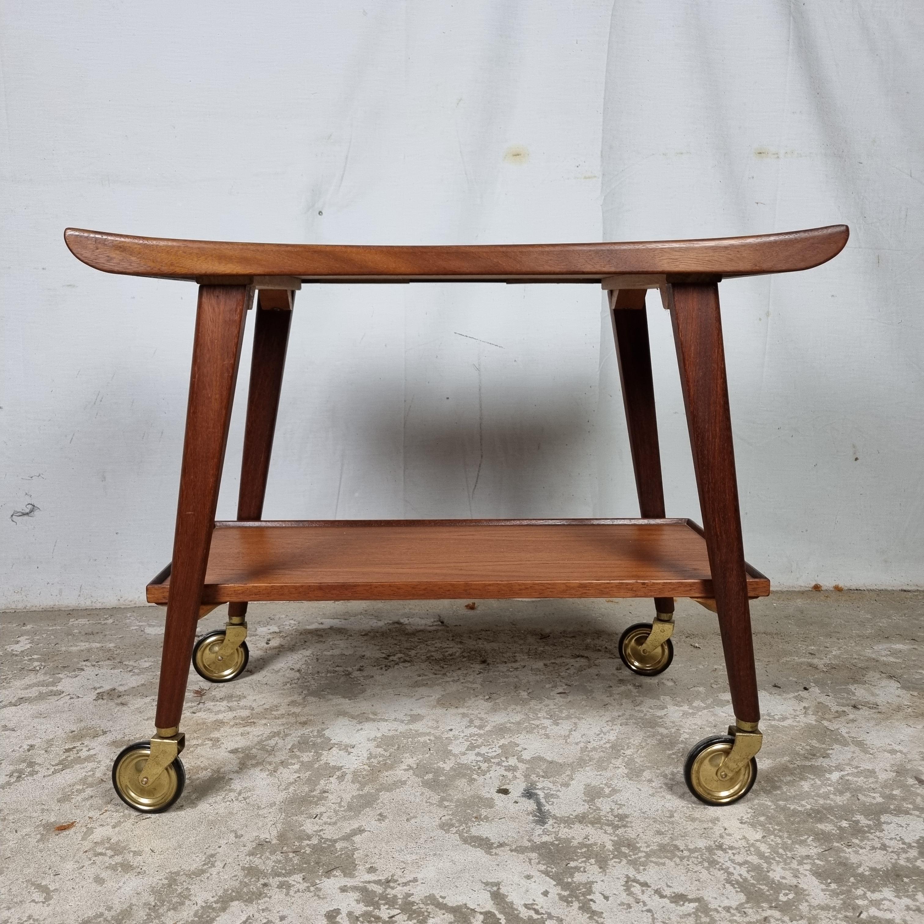 Teak Mid Century teak wood serving trolley, side table by Opal klein möbel, Germany
