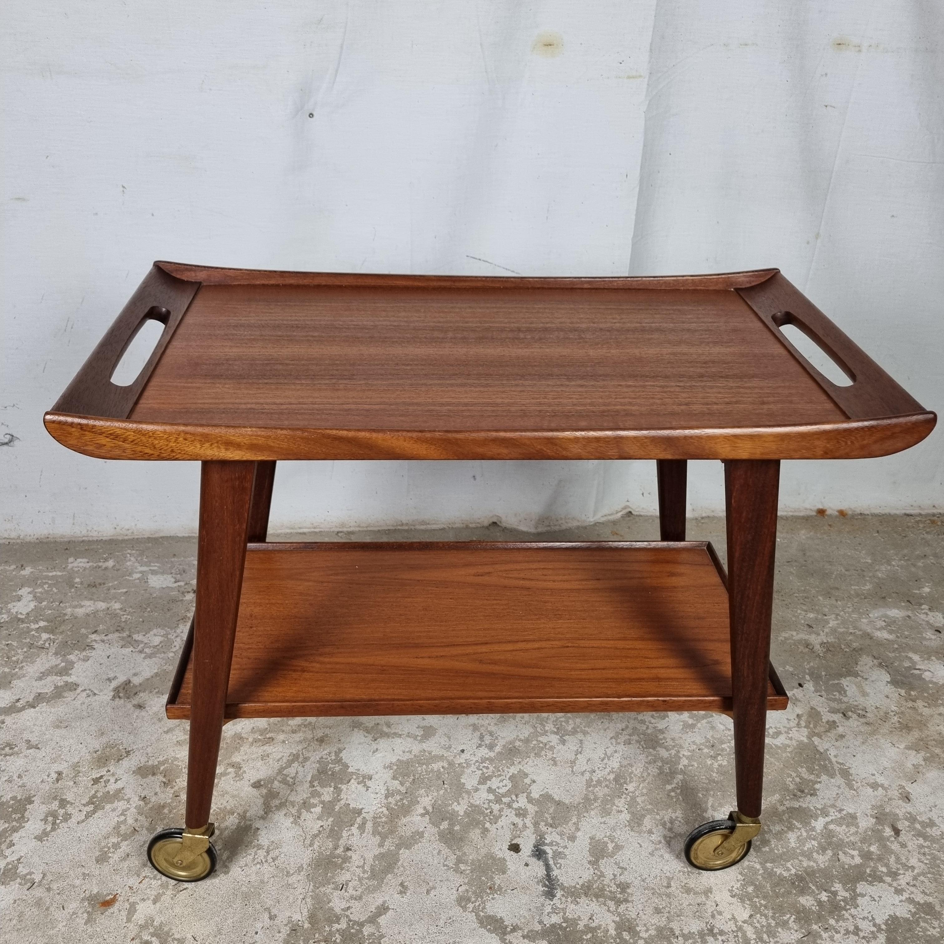 Mid Century teak wood serving trolley, side table by Opal klein möbel, Germany 1