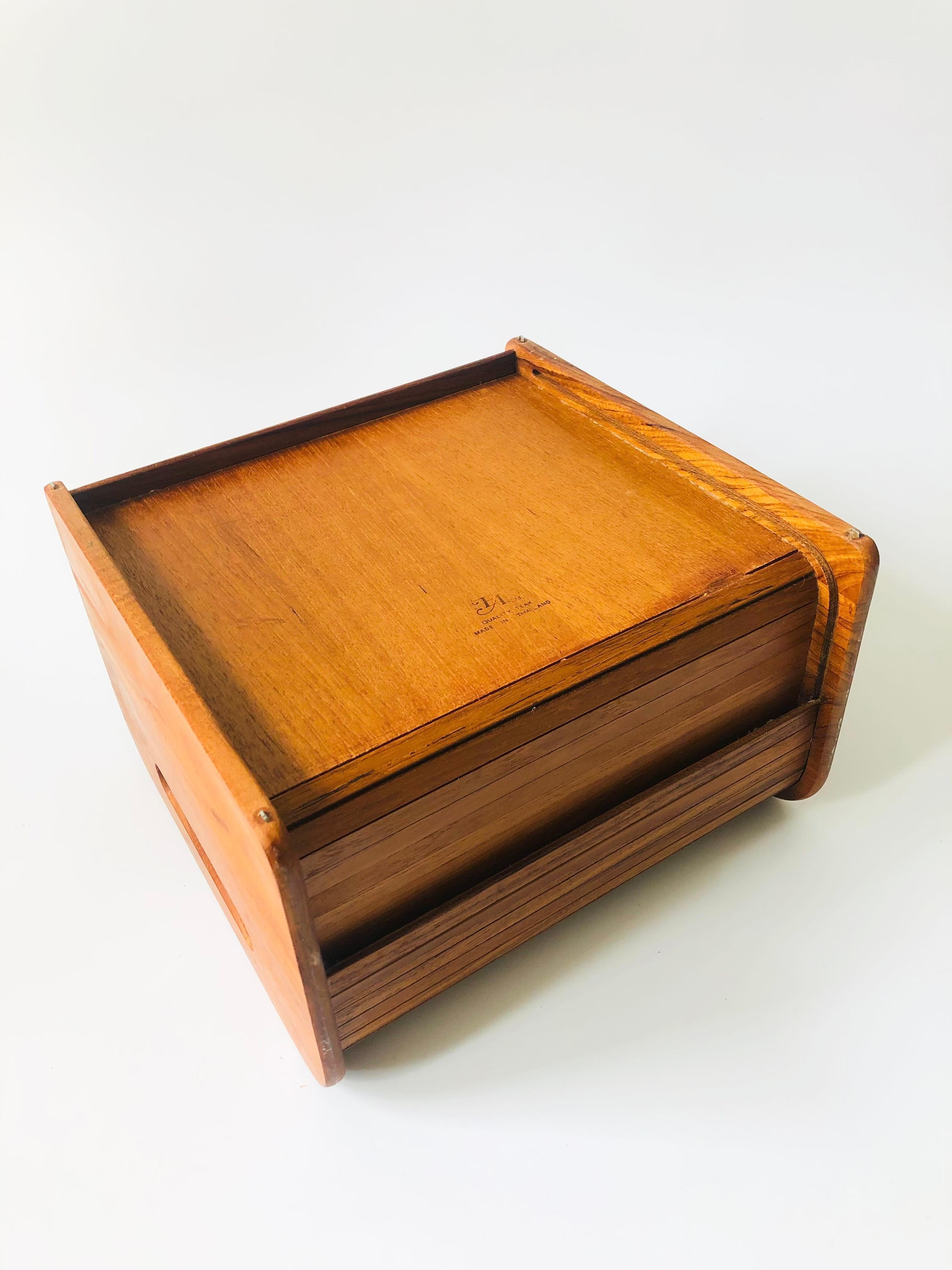Mid Century Teak Wood Tambour Door Storage Box 2