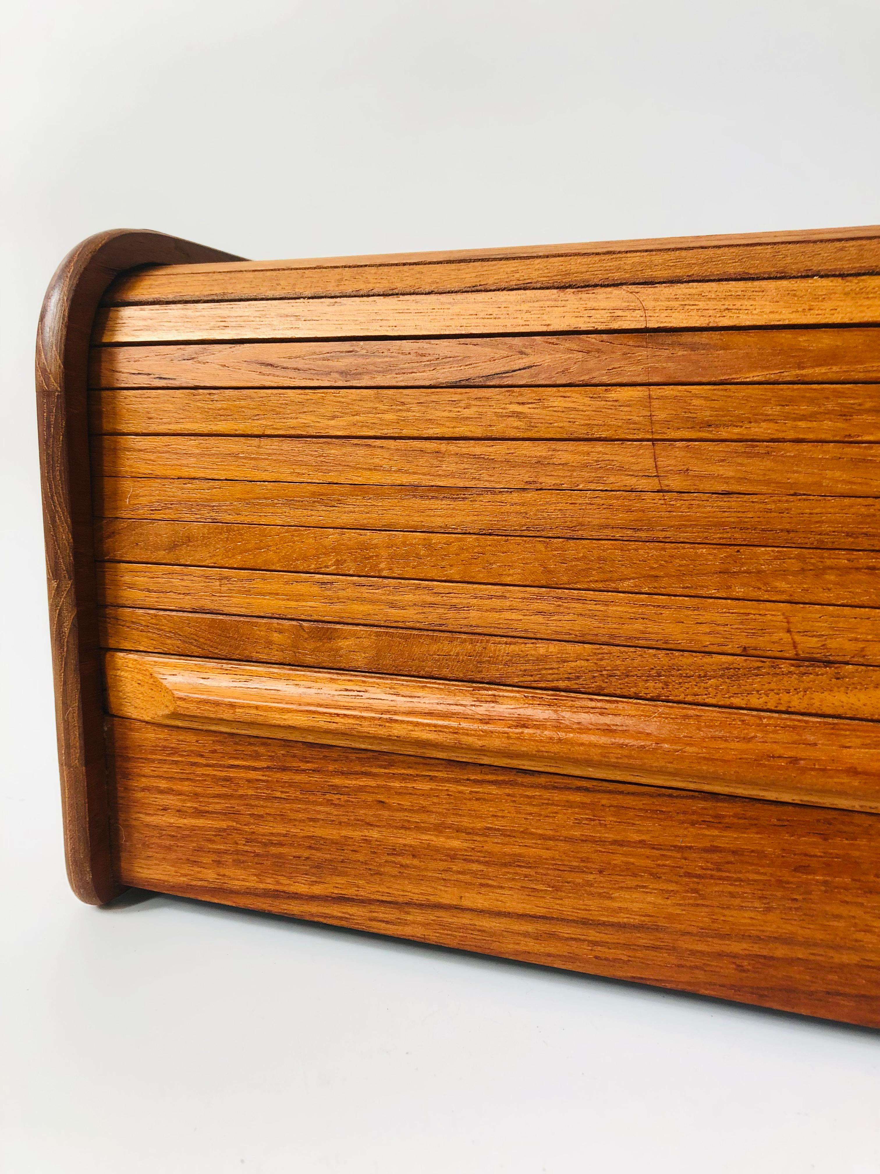 Mid-Century Modern Mid Century Teak Wood Tambour Door Storage Box