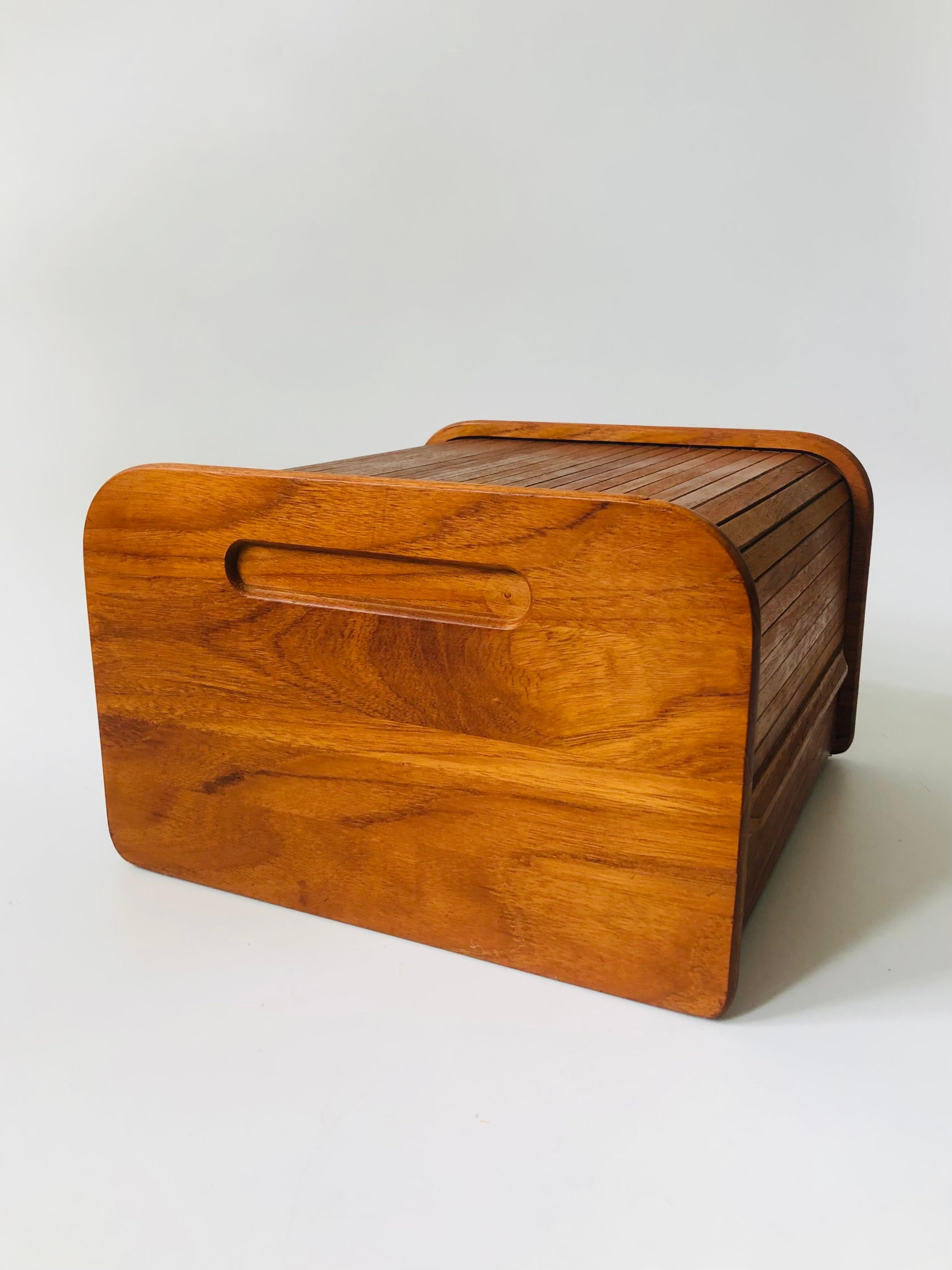 20th Century Mid Century Teak Wood Tambour Door Storage Box
