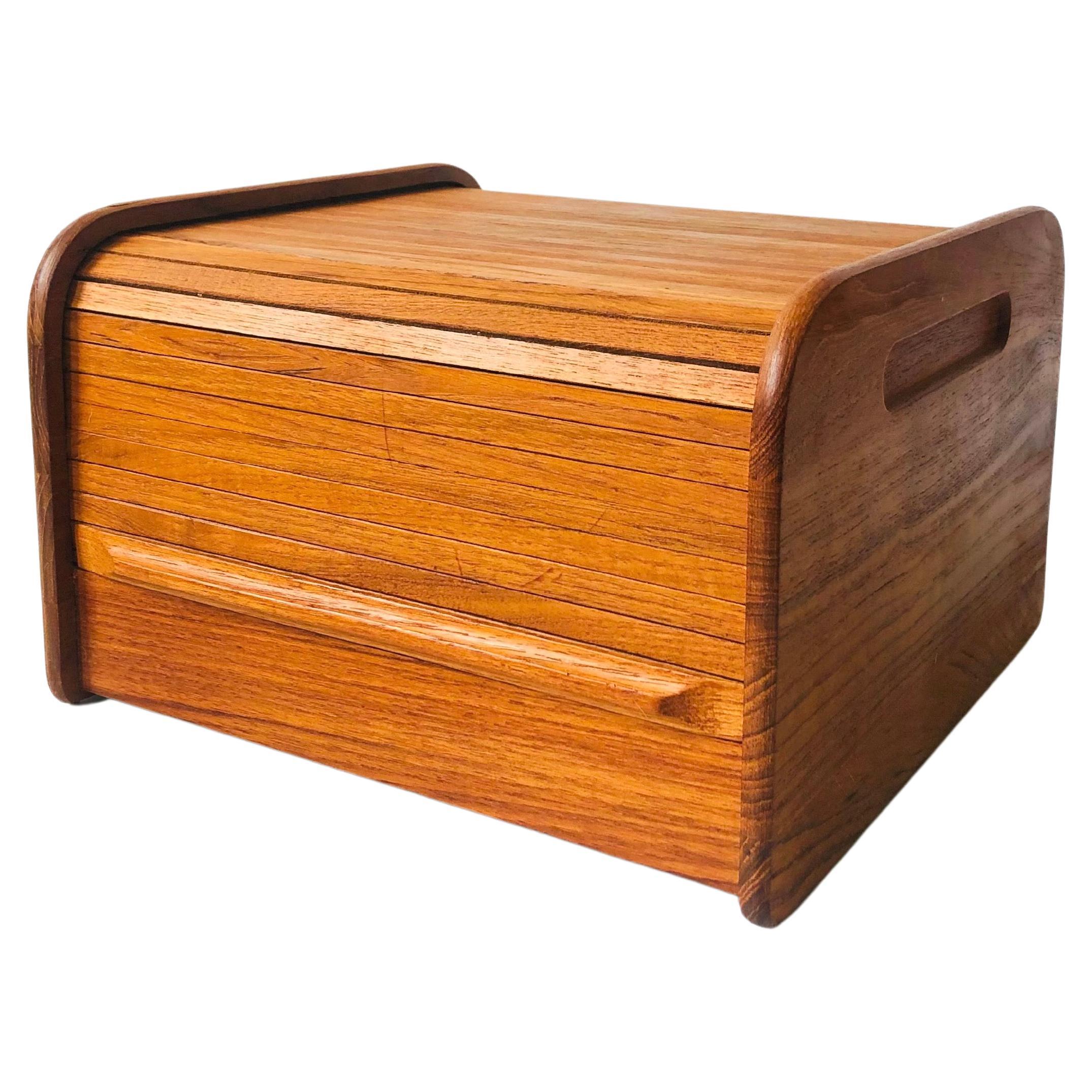 Mid Century Teak Wood Tambour Door Storage Box