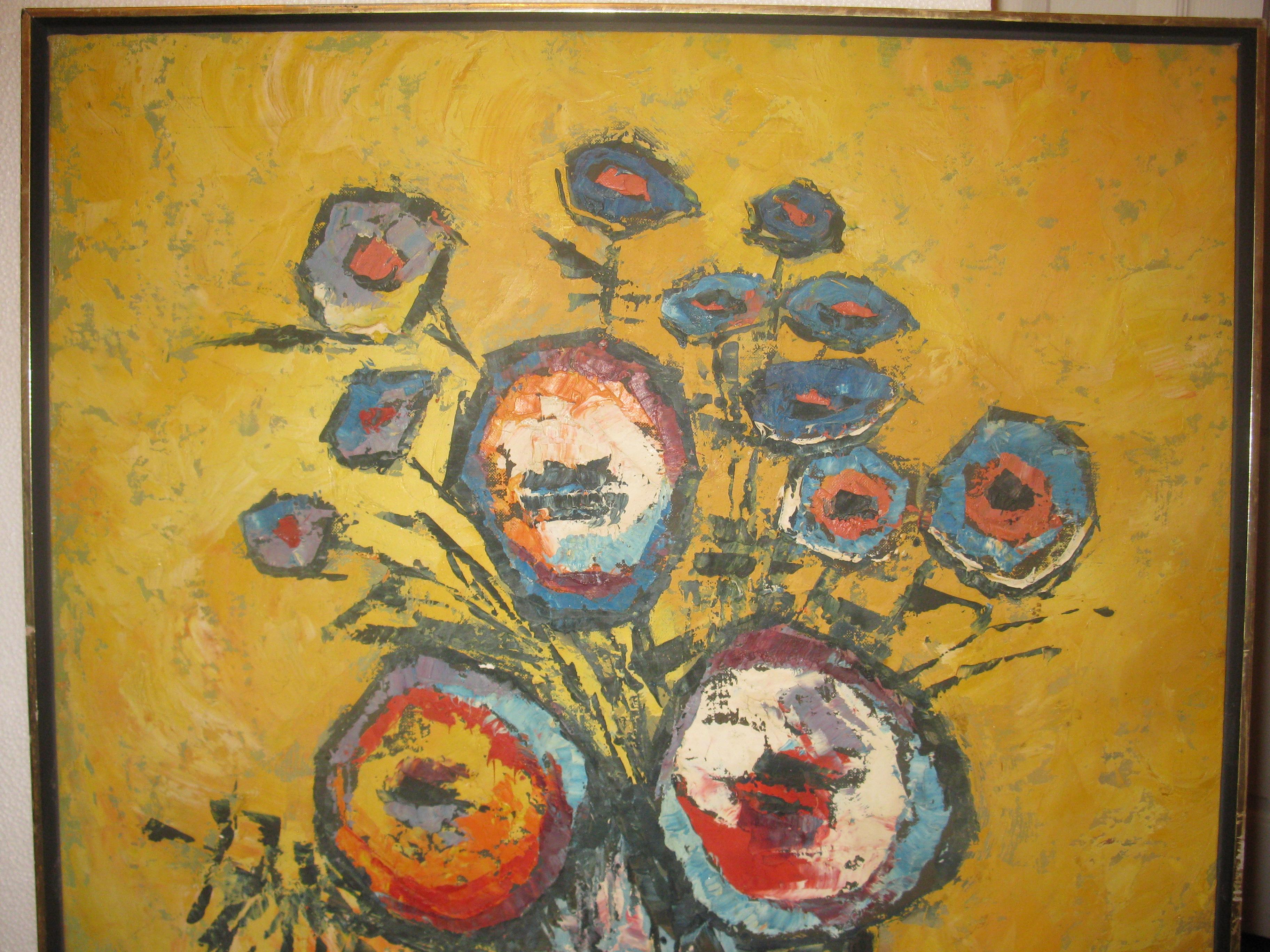 Mitte des Jahrhunderts Teal und Gold Impasto Gemälde auf Leinwand (Moderne der Mitte des Jahrhunderts) im Angebot