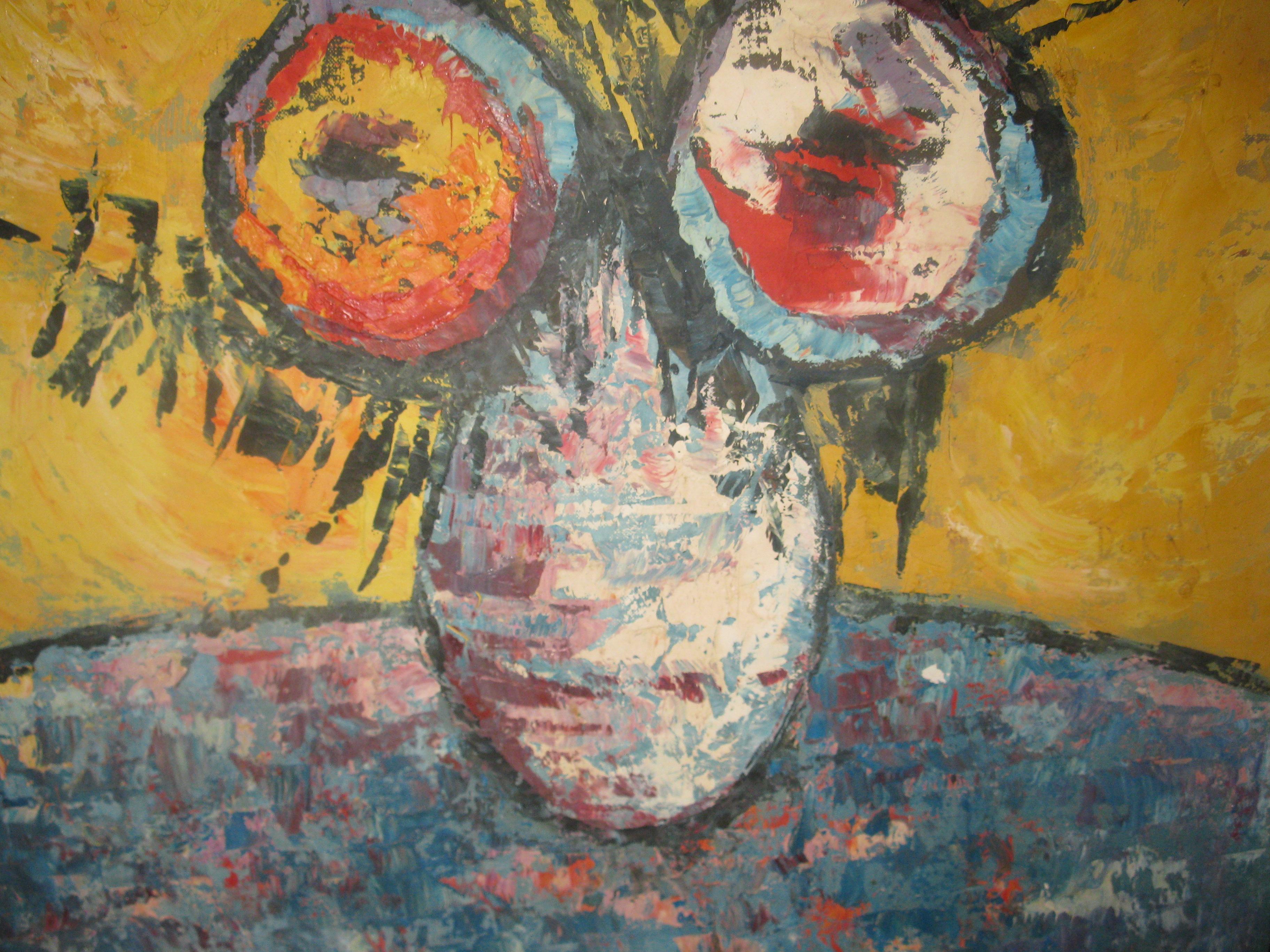 Mitte des Jahrhunderts Teal und Gold Impasto Gemälde auf Leinwand (Französisch) im Angebot