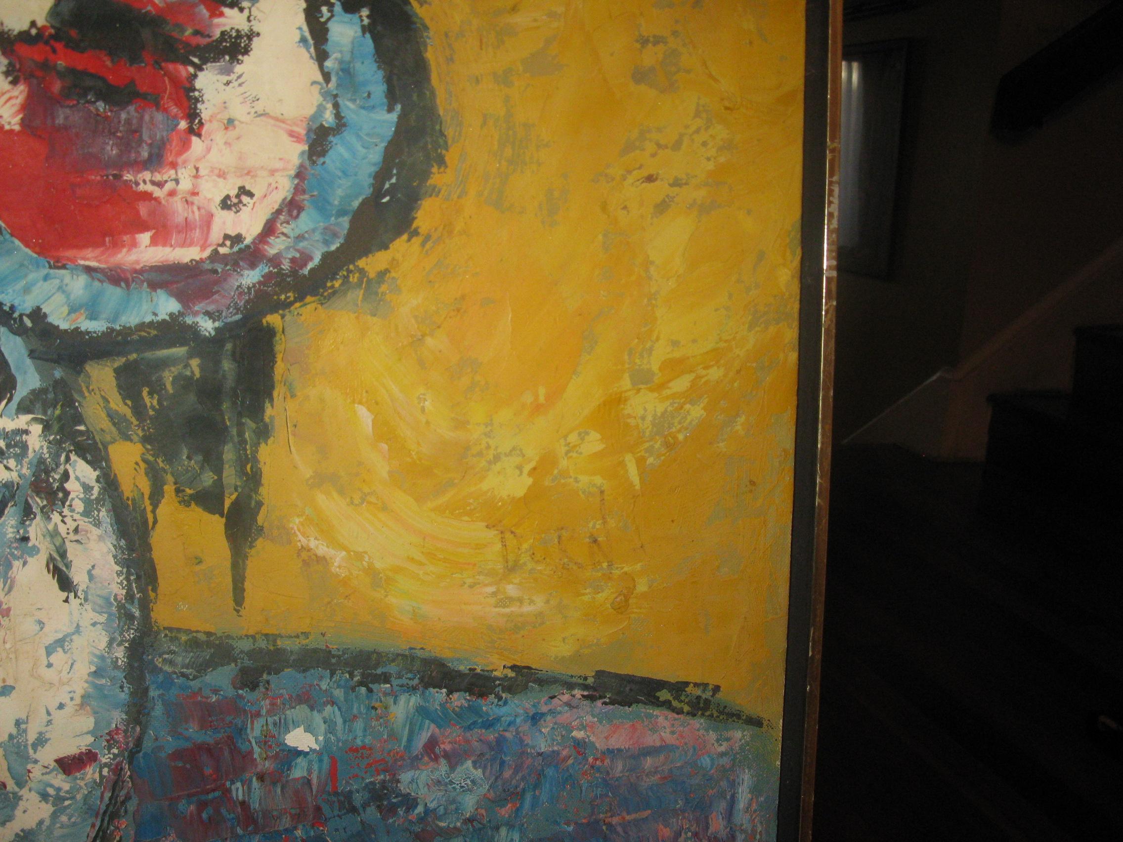 Mitte des Jahrhunderts Teal und Gold Impasto Gemälde auf Leinwand im Angebot 1