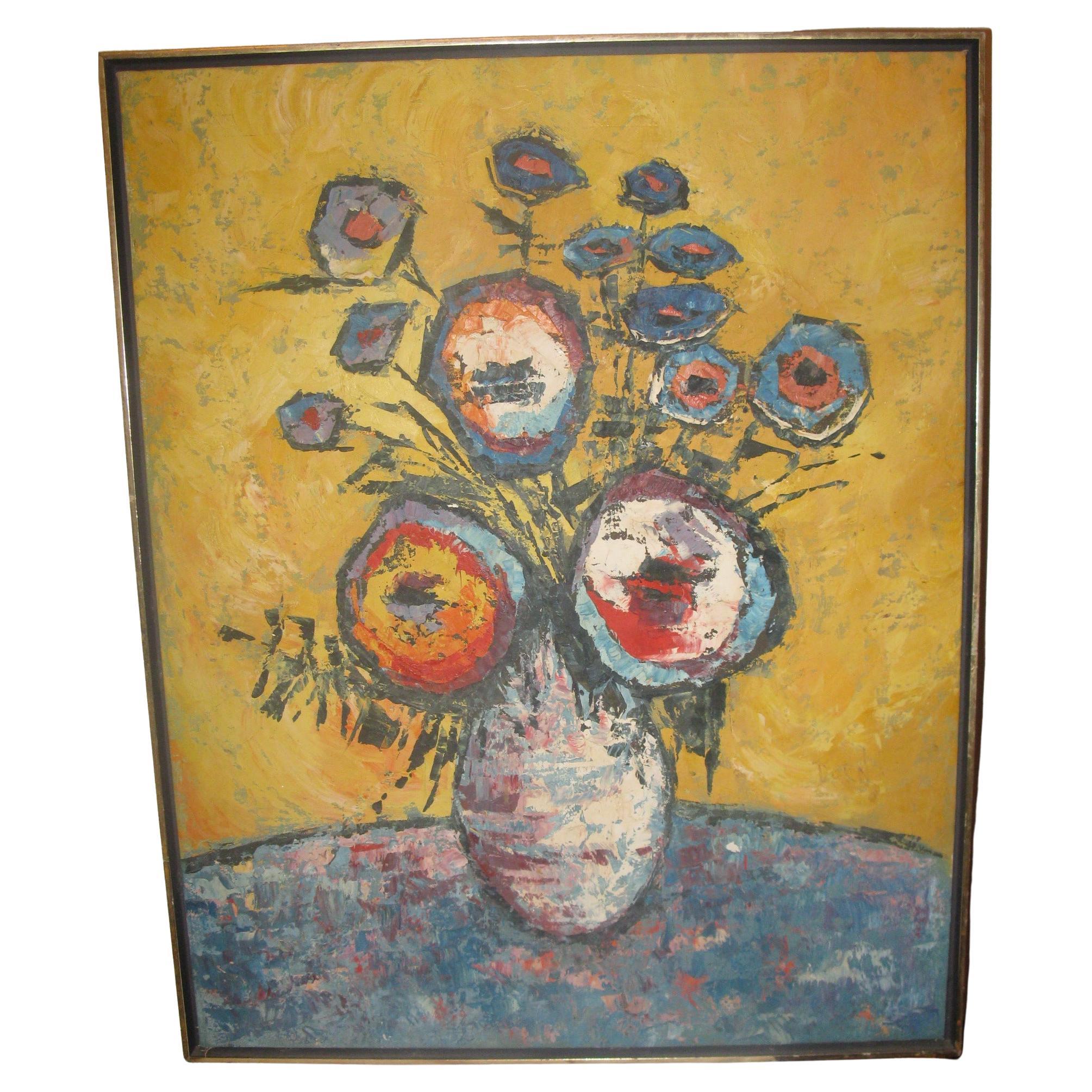 Mitte des Jahrhunderts Teal und Gold Impasto Gemälde auf Leinwand