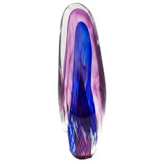 Mid-century Tear Drop Blue and Purple Murano Sommerso Art Glass Sculpture