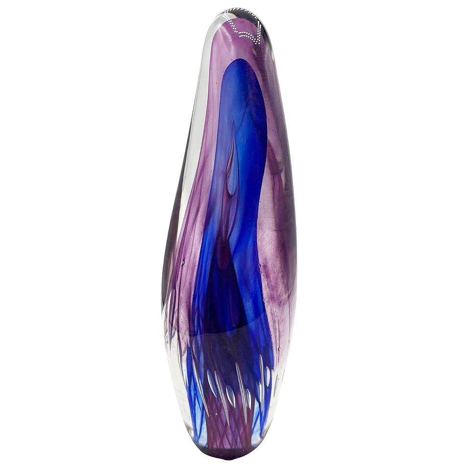 italien Sculpture en verre d'art Murano Sommerso du milieu du siècle en forme de larme bleue et violette en vente