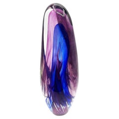 Scultura in vetro artistico di Murano Sommerso a goccia blu e viola della metà del secolo scorso