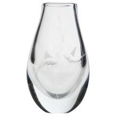 Mid-Century Tear Drop Etched Glass Vase
