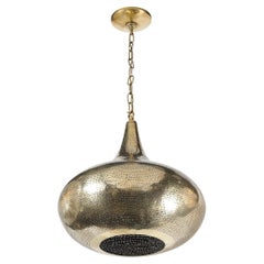 Mid-Century Teardrop Form Antique Brass Pendant w/ Pierced Detailing Chandelier