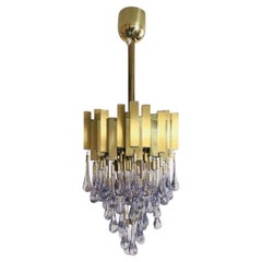 Lustre en laiton en forme de goutte d'eau du milieu du siècle par BD Lumica, Barcelone, années 1970