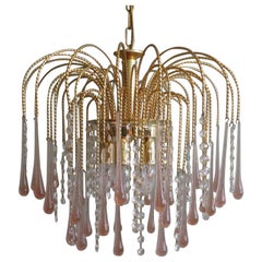 Lustre en cascade en forme de goutte d'eau du milieu du siècle avec perles de Murano, Italie, années 1970