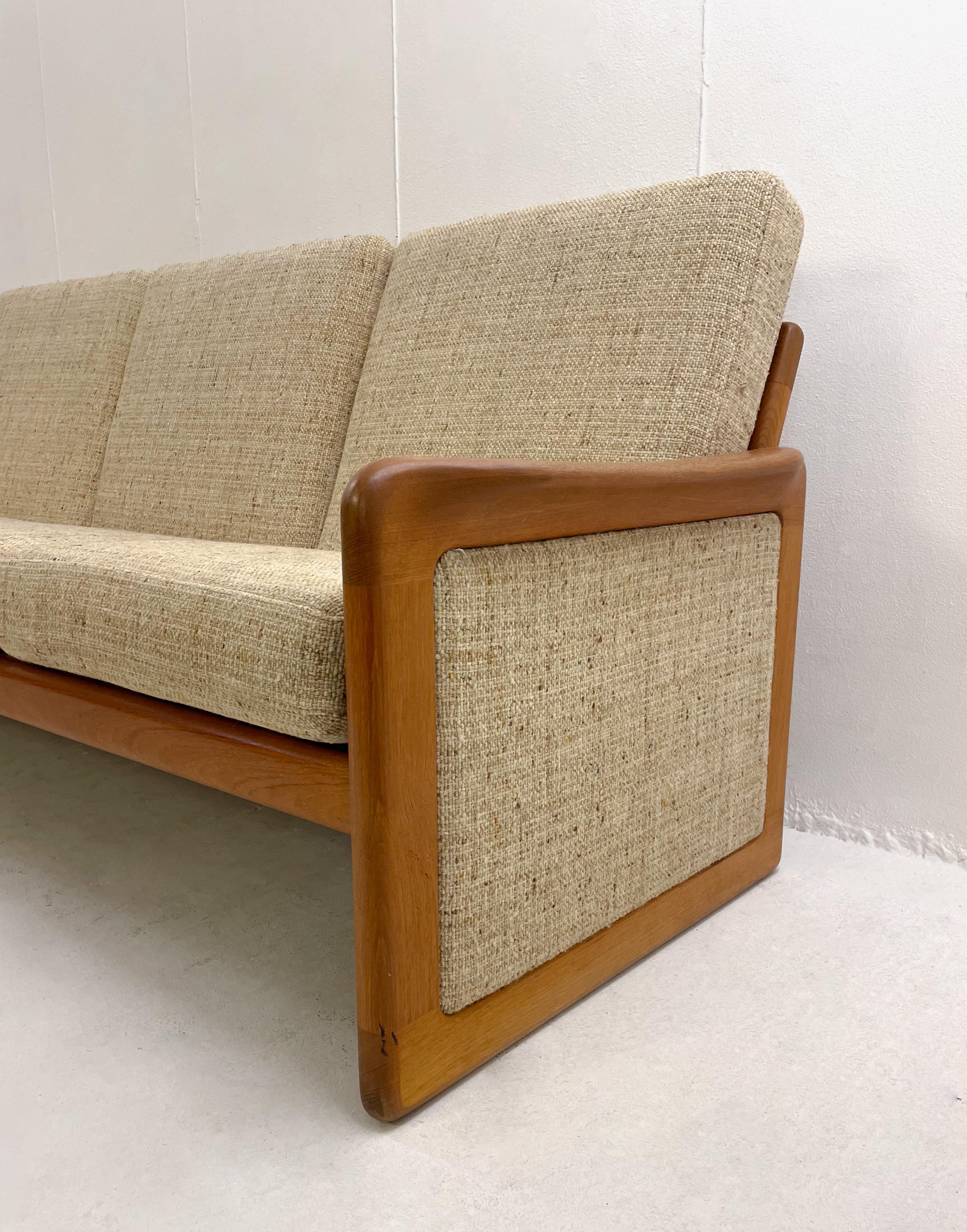 Mid-Century Teck and Beige Wool Cushions Sofa by Dyrlund, 1960s For Sale 2