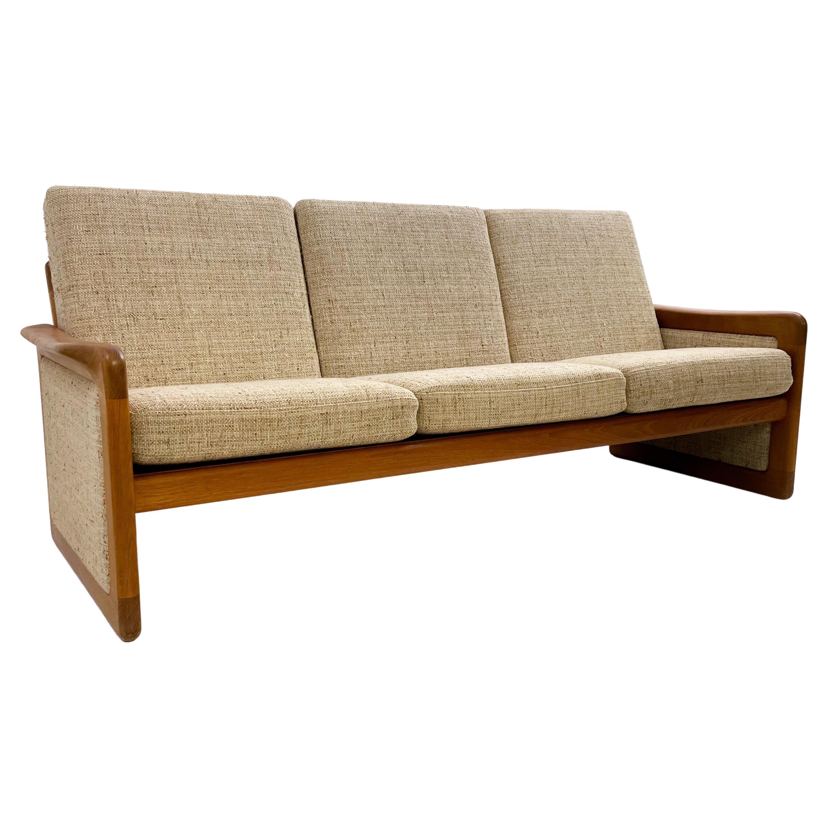 Mid-Century Teck and Beige Wool Cushions Sofa by Dyrlund, 1960s For Sale