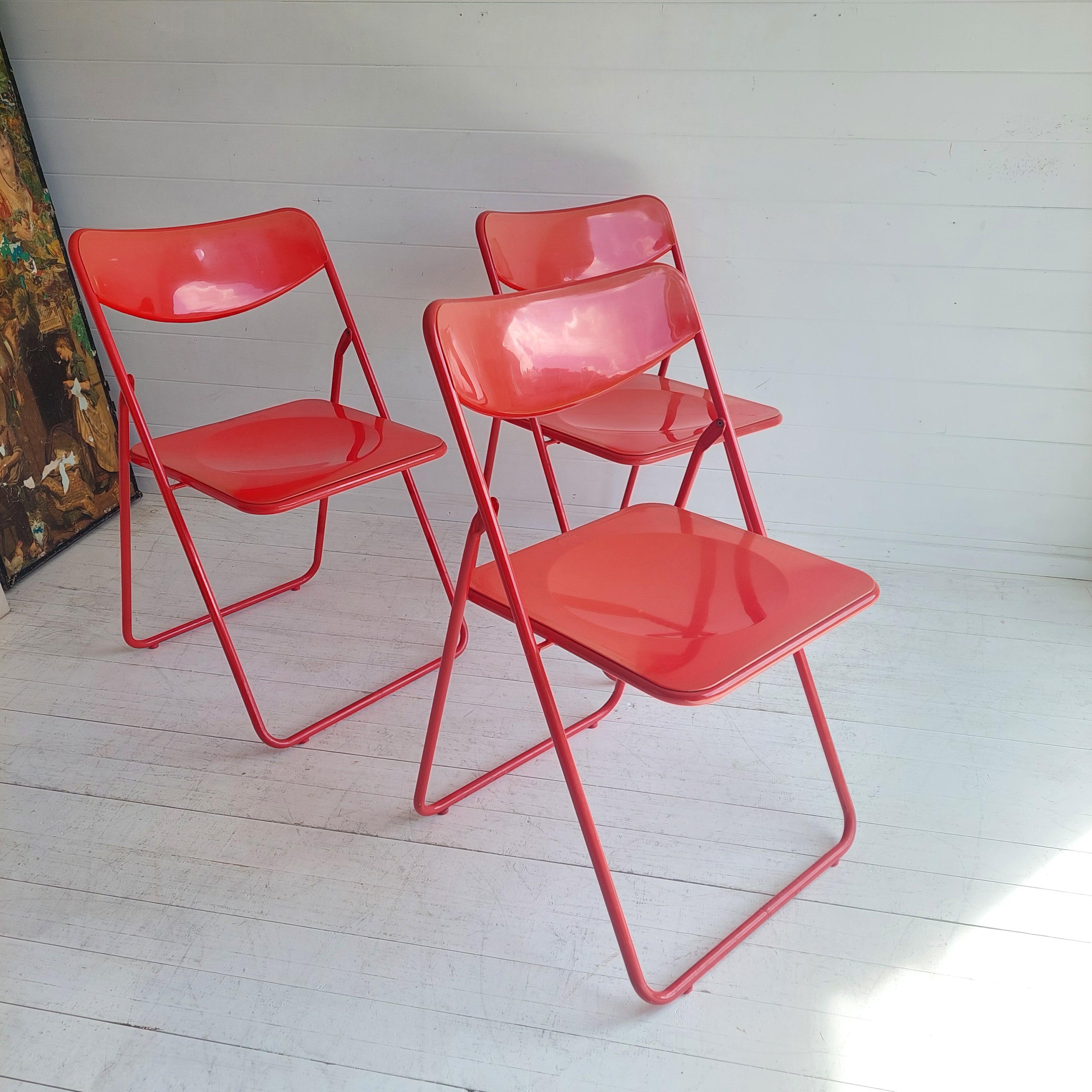 Mid Century Ted Folding Chairs By Niels Gammelgaard For Ikea, 1970s, Set Of 3 In Good Condition In Leamington Spa, GB